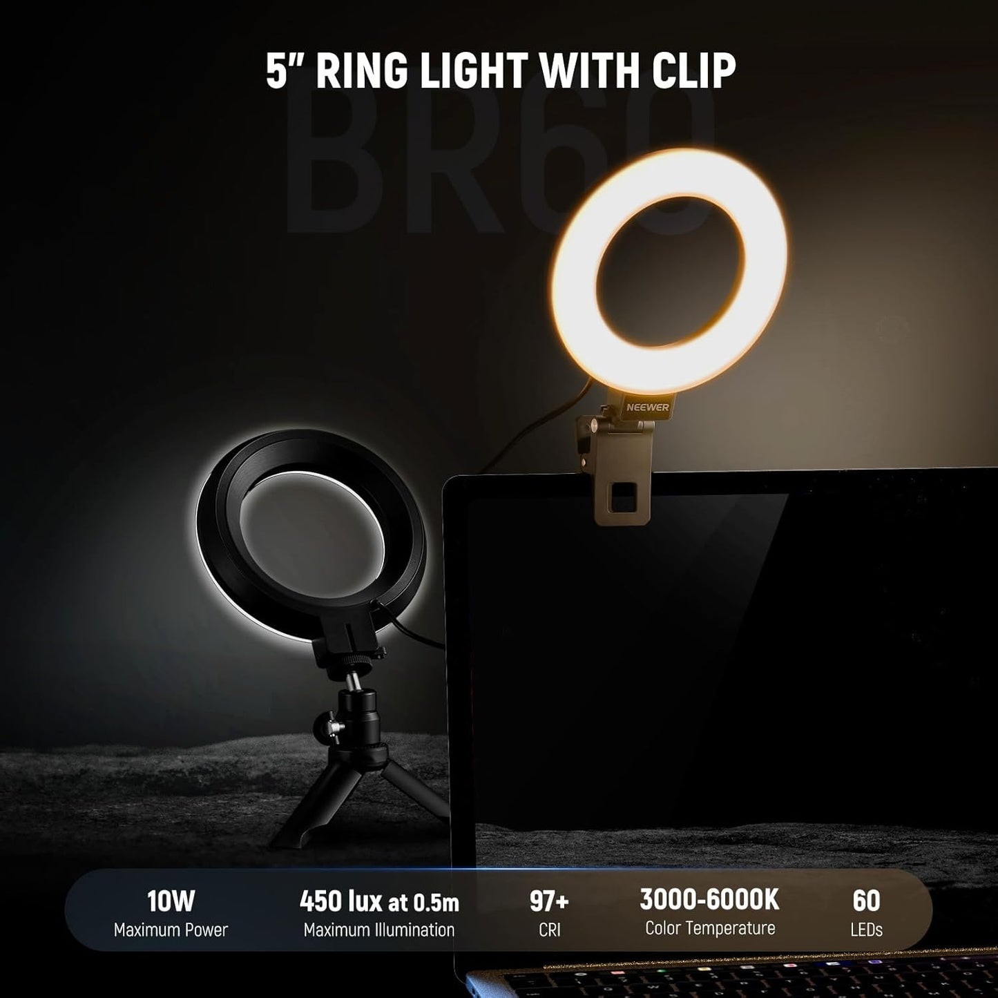 2er-Pack Ringlicht für Videokonferenzen, Schwarz 5" (2er Pack)