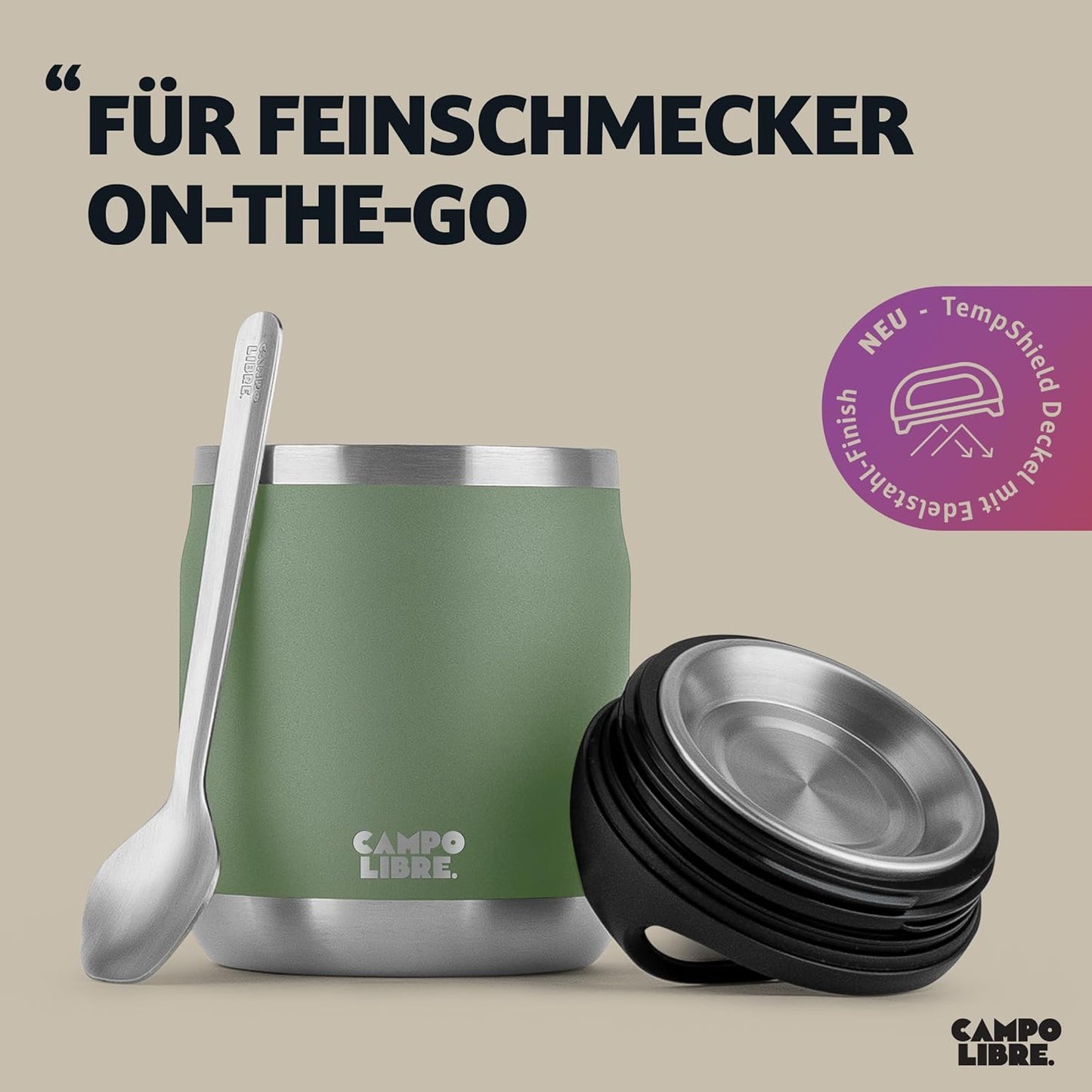 Thermobehälter für Essen mit Löffel, 600ml, 600ml Moos