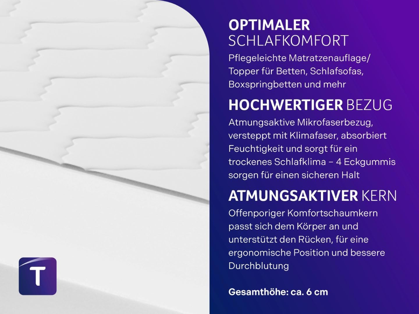 Orthopädischer Matratzentopper, 180 x 200 cm Komfortschaum