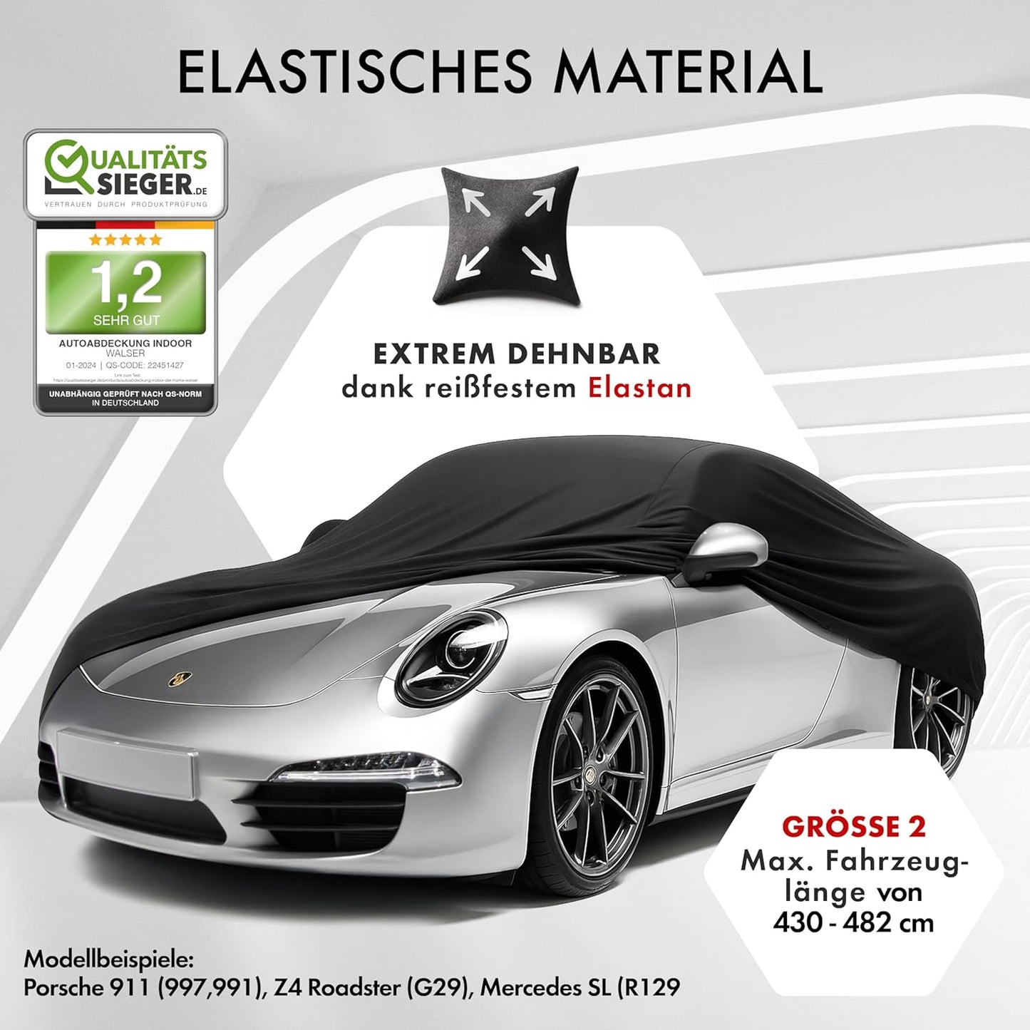 Autoabdeckung Indoor Stretch, Schwarz Größe 2: PKW 430 - max. 482 cm Länge