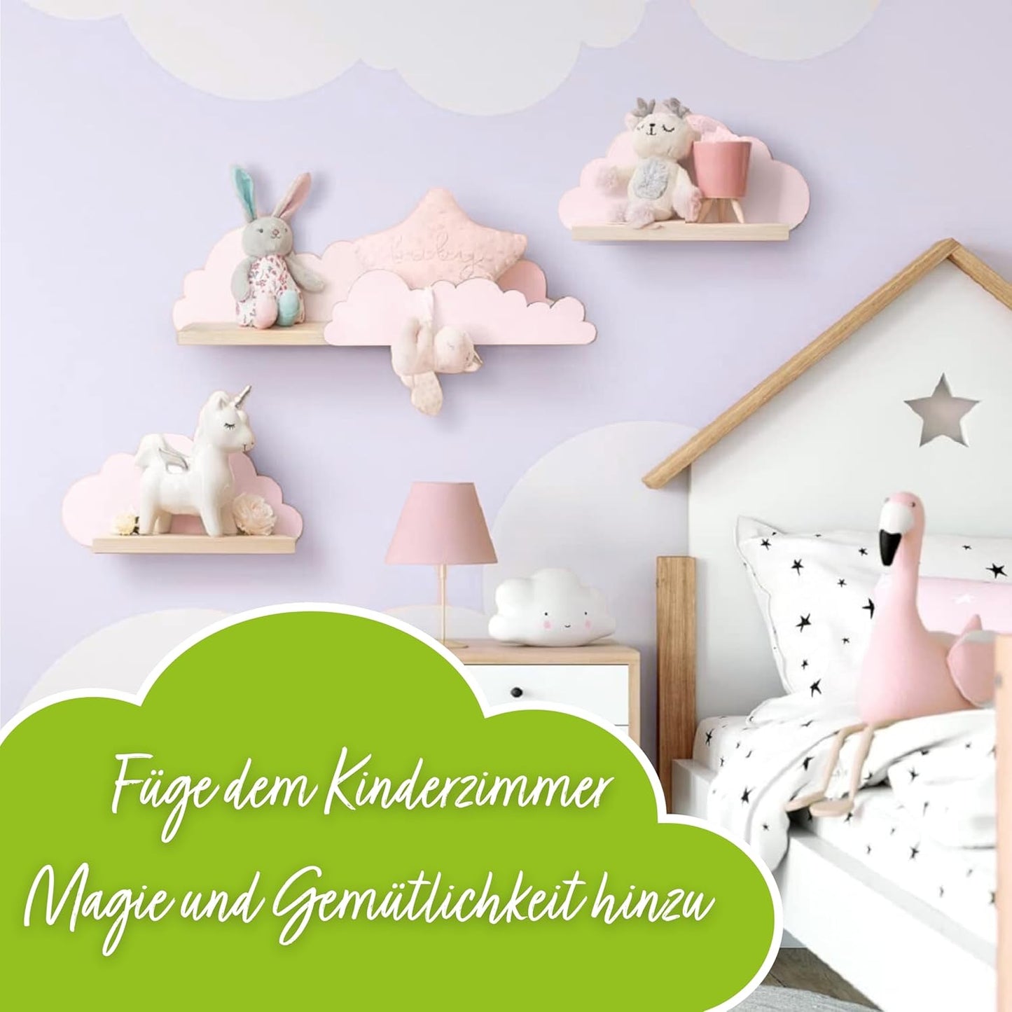Holz Wandregal-Set für Kinderzimmer (3-teilig), Rosa