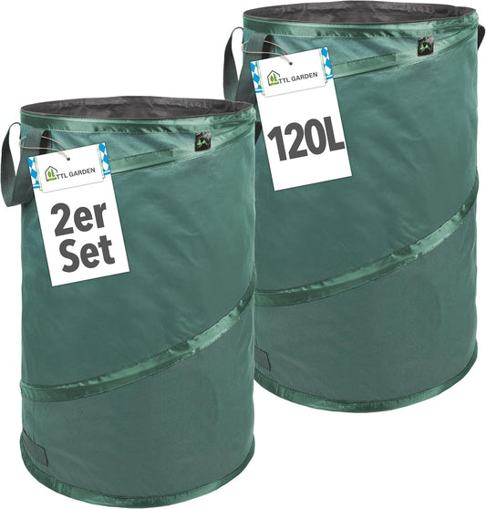 2-teiliges Pop-up Gartensack-Set robust & wasserfest, 120L Premium 2x