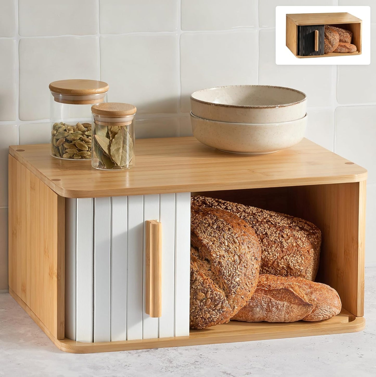 Brotkasten mit Schiebetür, Weiß