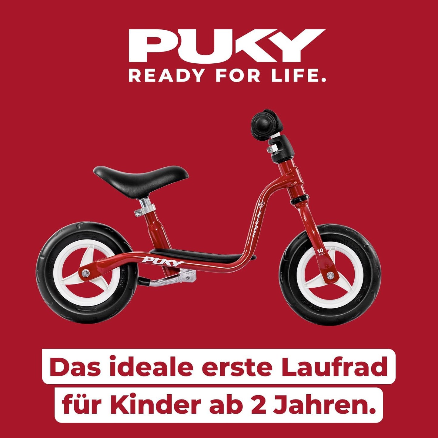 Laufrad mit Trittbrett und höhenverstellbarem Sattel, Chilli Red + Seitenständer