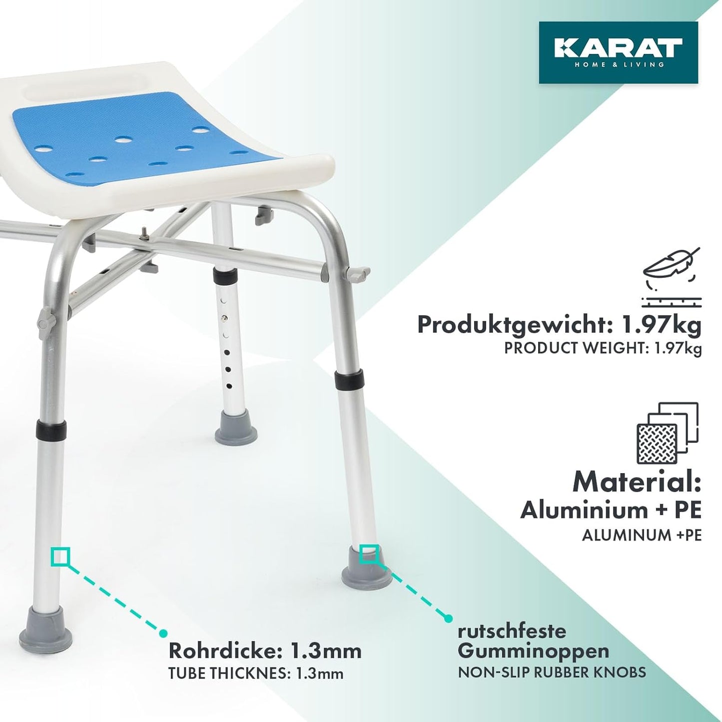 Höhenverstellbarer Duschhocker bis 136 kg, Standard