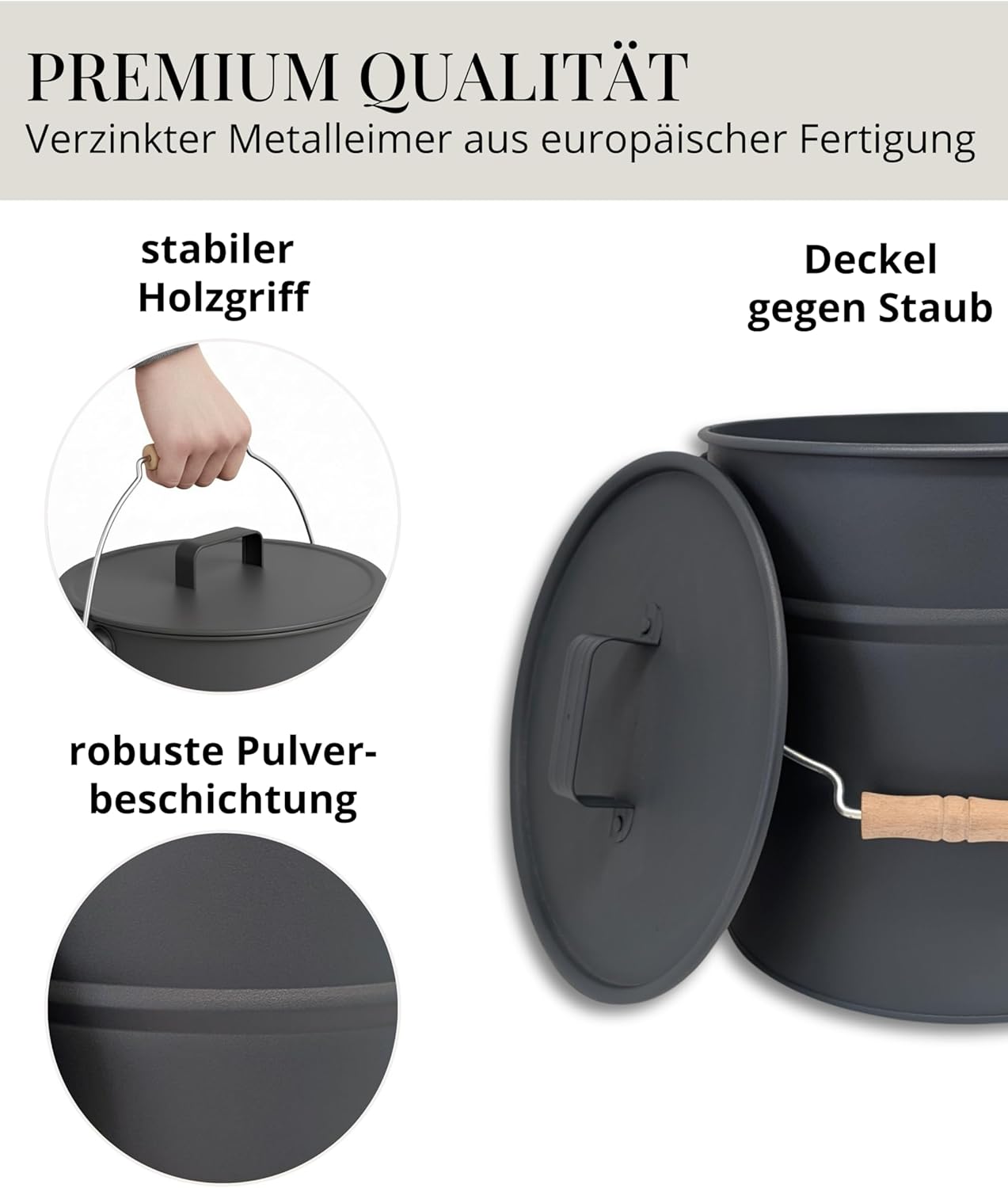 Ascheeimer mit Deckel, Anthrazit