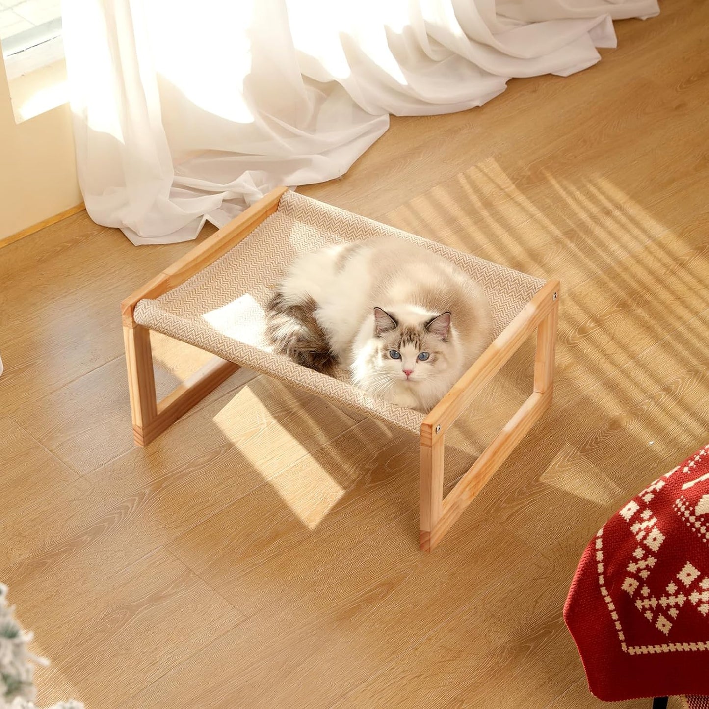 Erhöhtes Katzen- und Hundebett bis 18 kg, stapelbar, beige