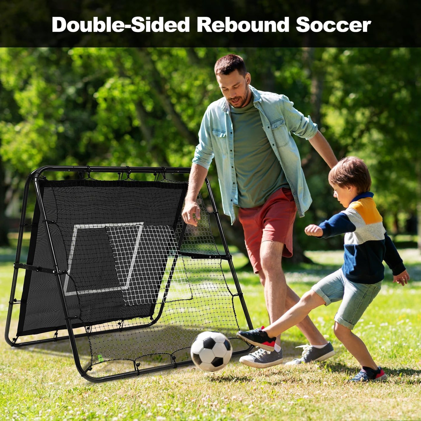 Doppelseitiges Rebounder-Netz für Fussballtraining, Schwarz + Schwarz