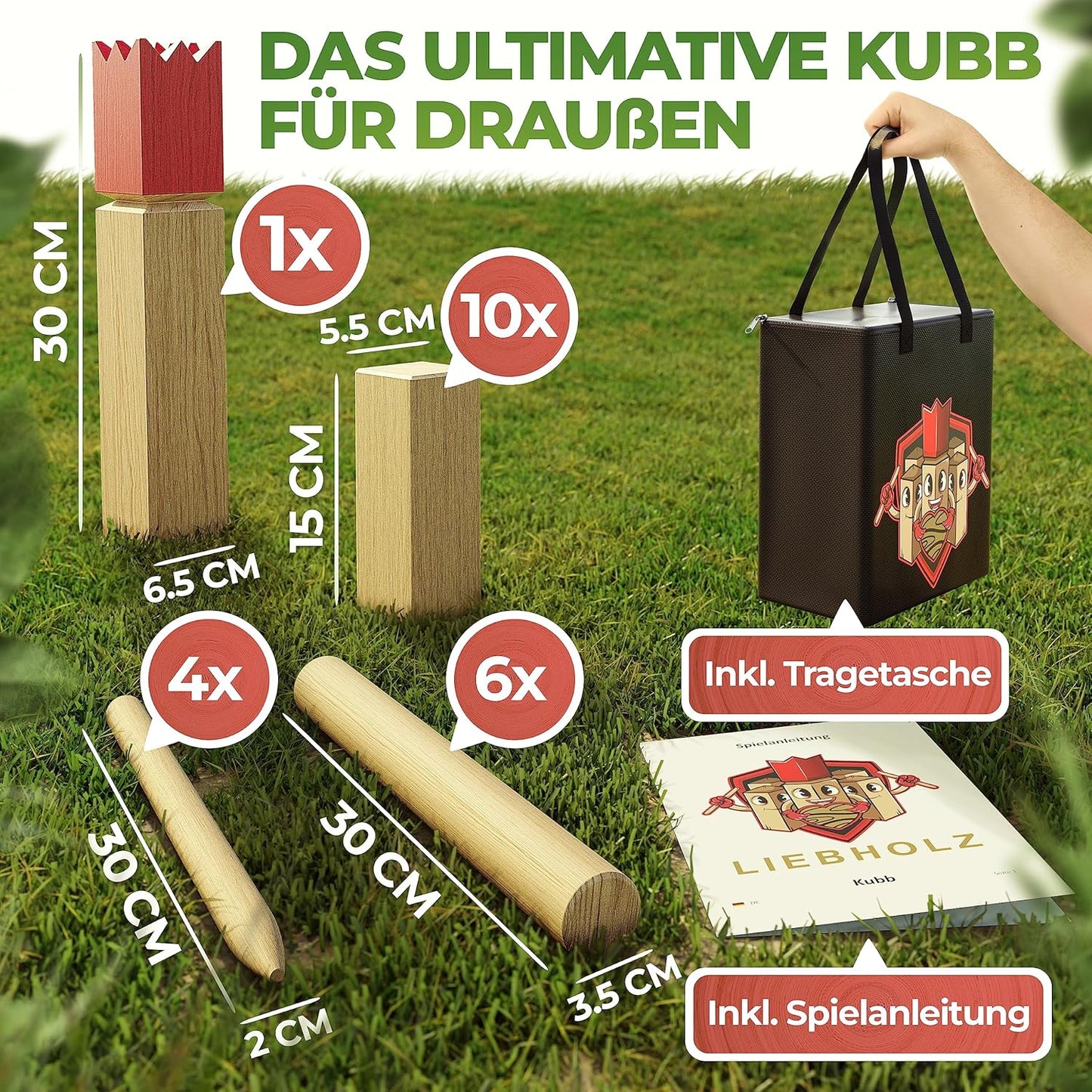 Kubb Wikinger Wurfspiel-Set mit Tragetasche