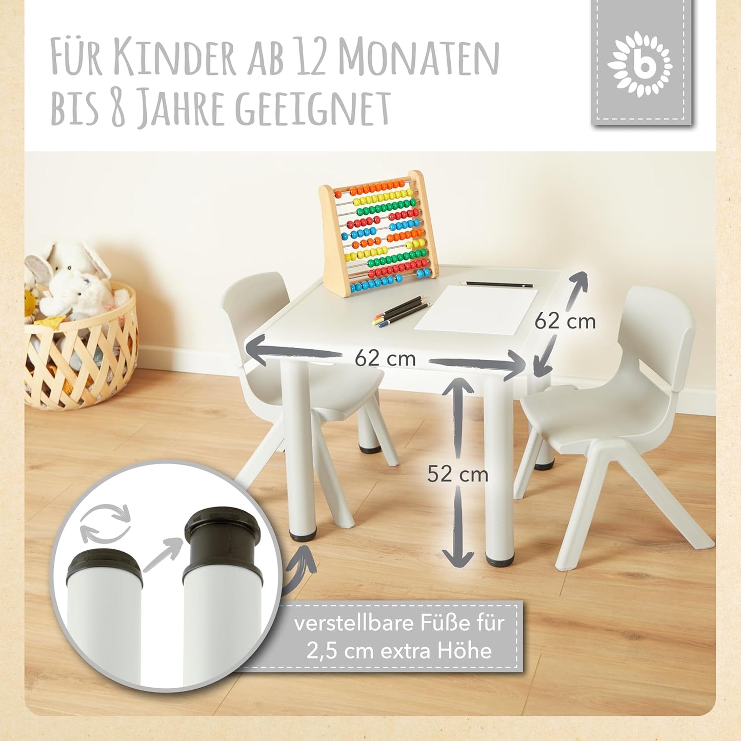 Kindertisch-Set für Indoor & Outdoor (3-teilig), Grau & Grau