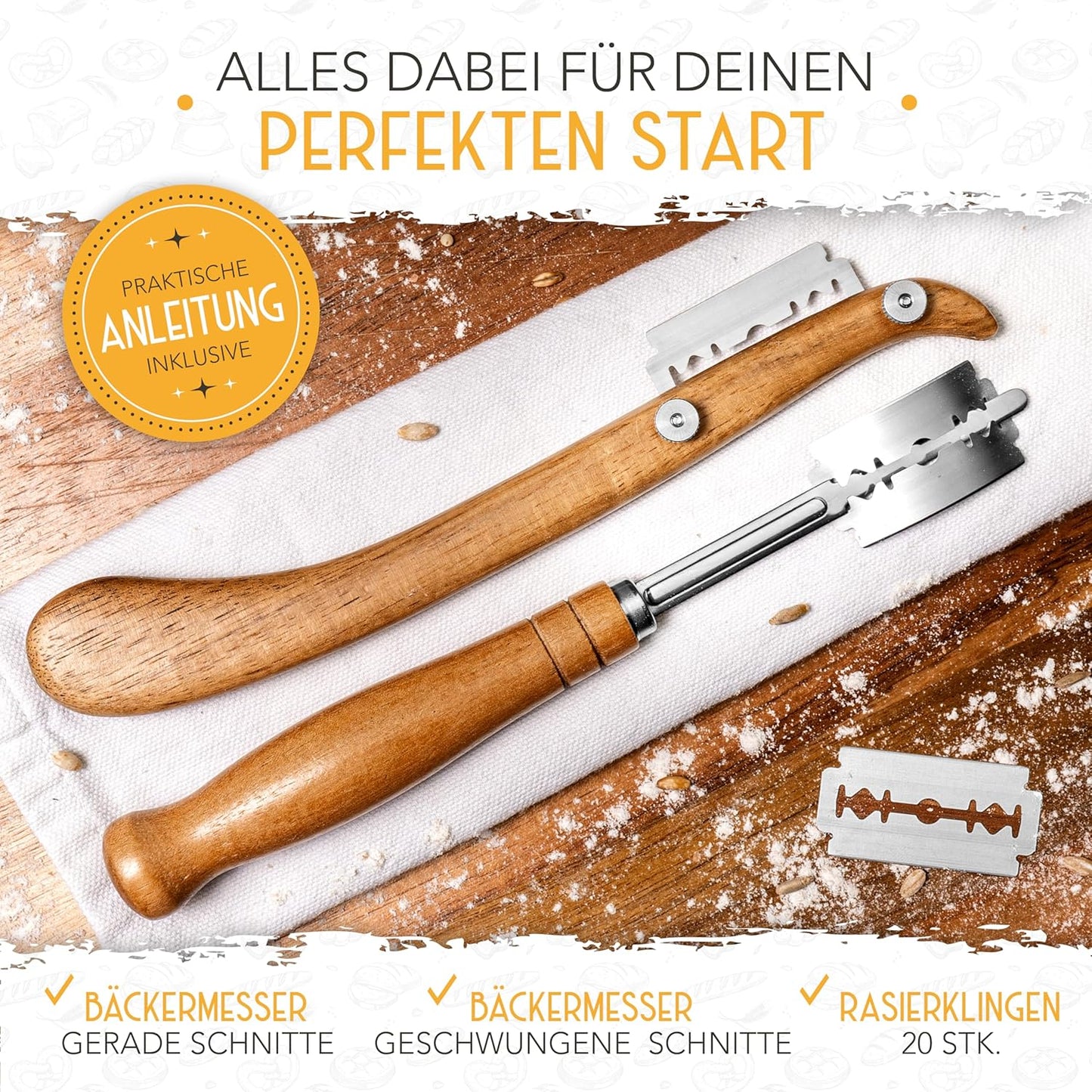 Gärkörbchen & Bäckermesser-Set, 35 cm x 14 cm x 7 cm