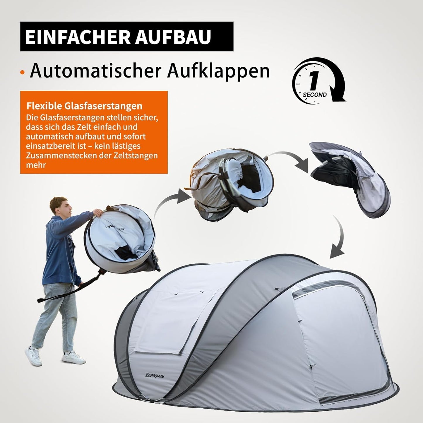Pop-up Campingzelt für 5-8 Personen, wasserdicht, Weiss & Grau(5-8 Personen)
