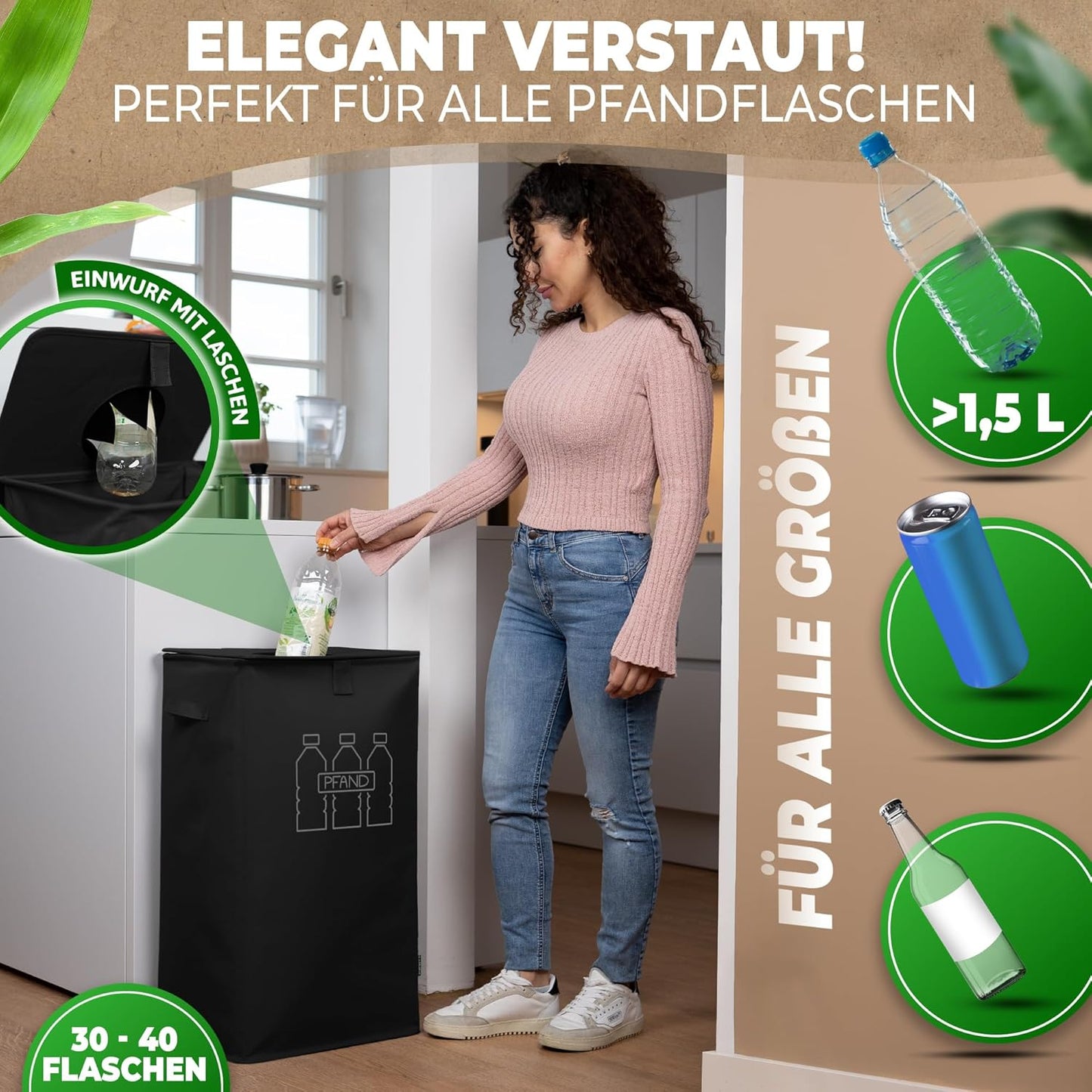 Pfandflaschen-Sammelbehälter mit Einwurf, Schwarz