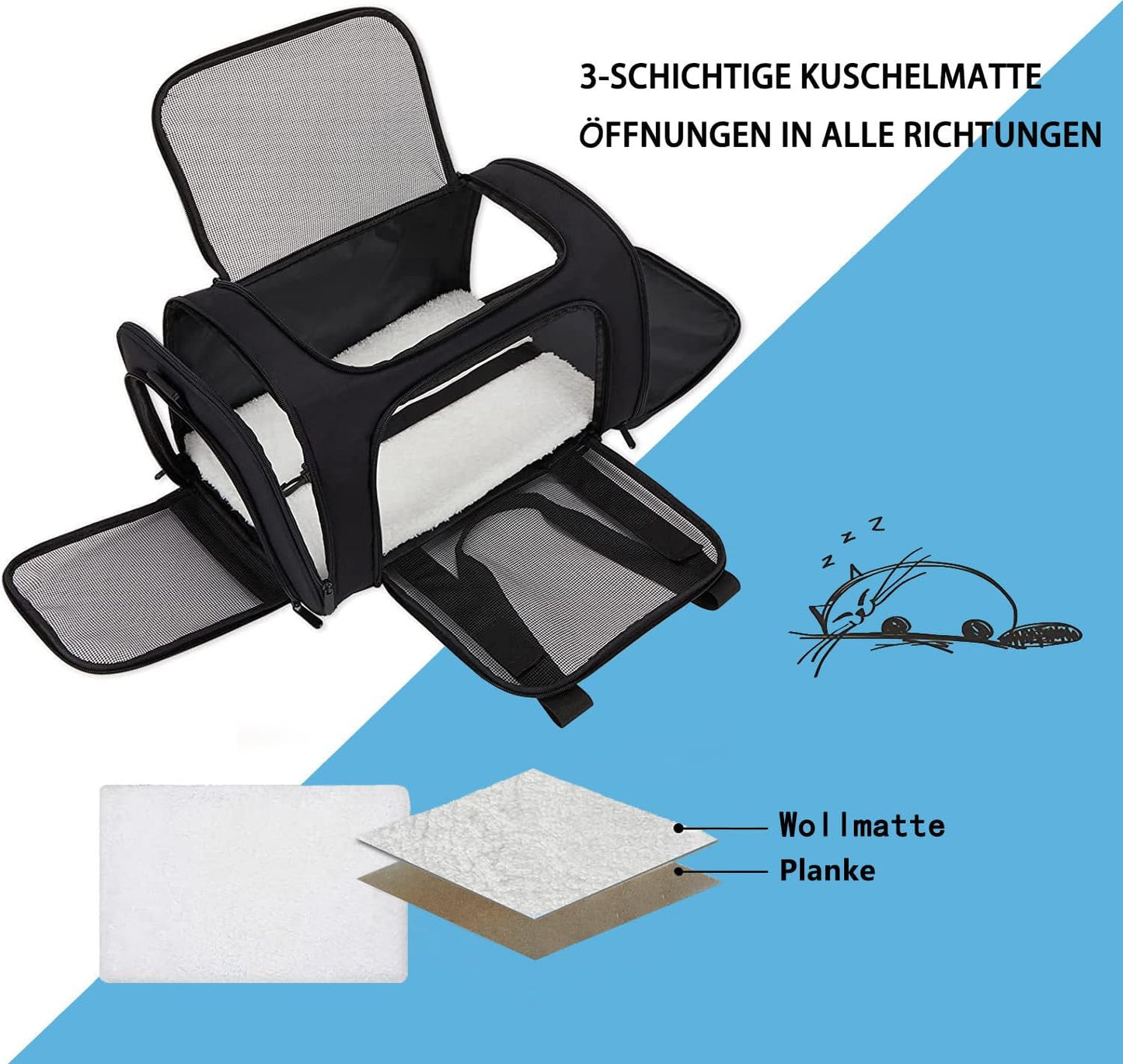 Faltbare Tiertransporttasche, 50 x 34 x 34cm, Schwarz