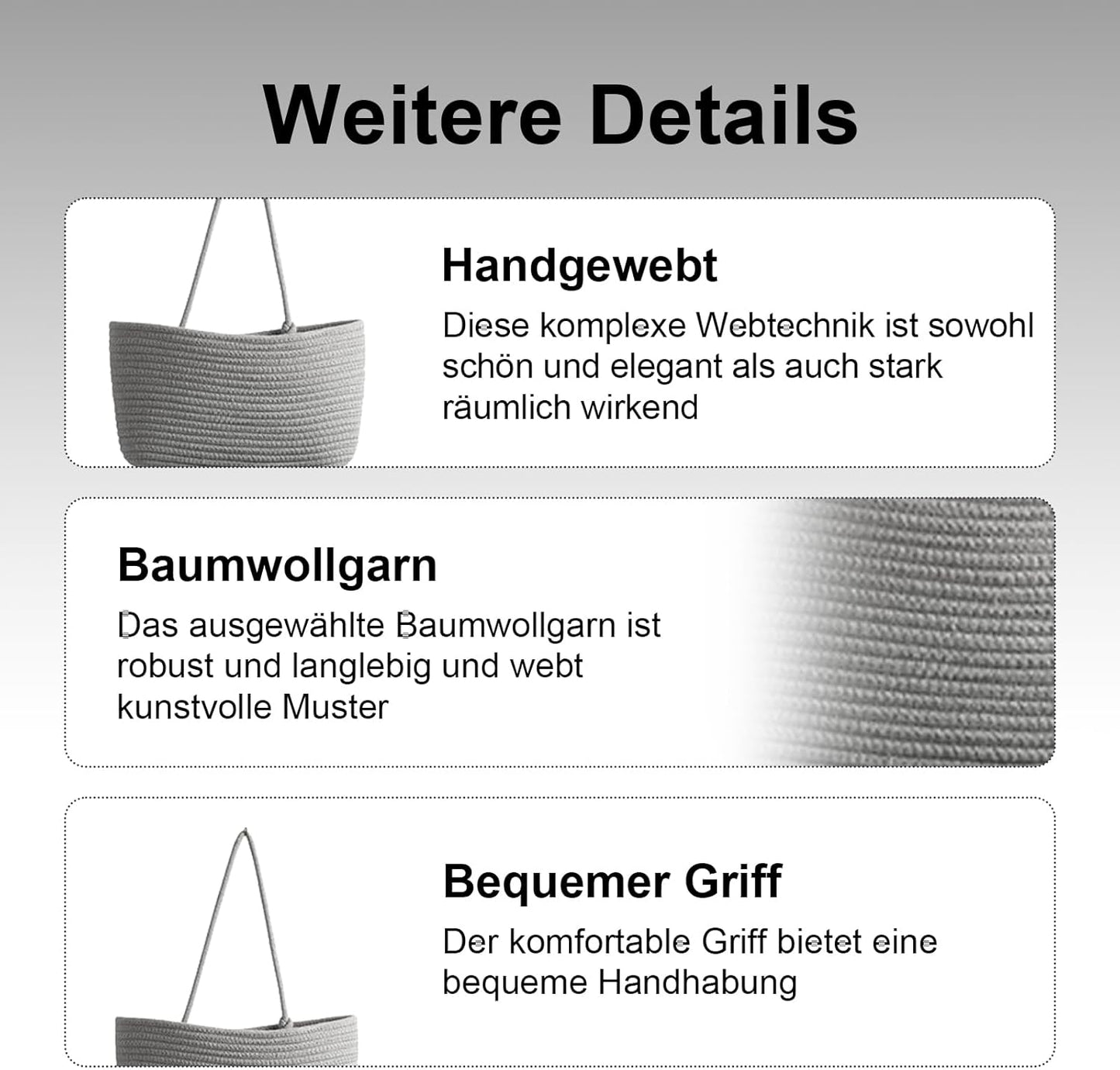 Hänge-Organizer aus Baumwollseil, Grau