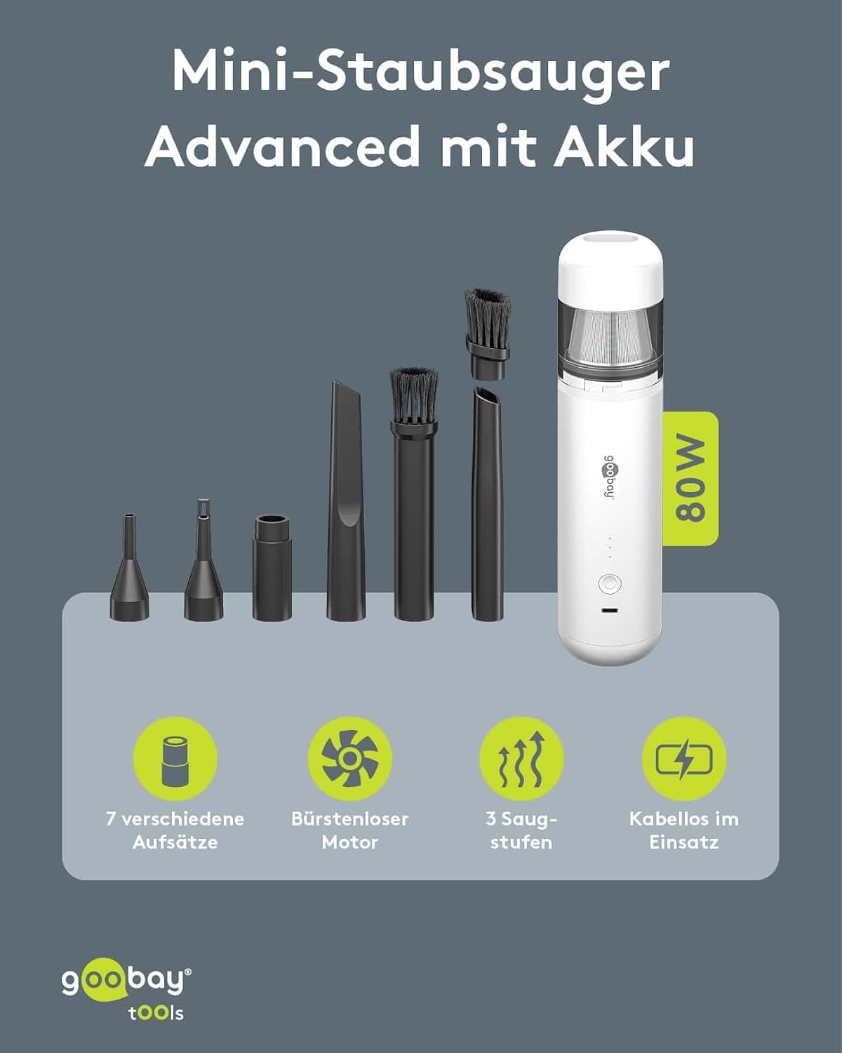 Mini-Staubsauger, leise und kompakt, goobay Mini-Staubsauger 80W