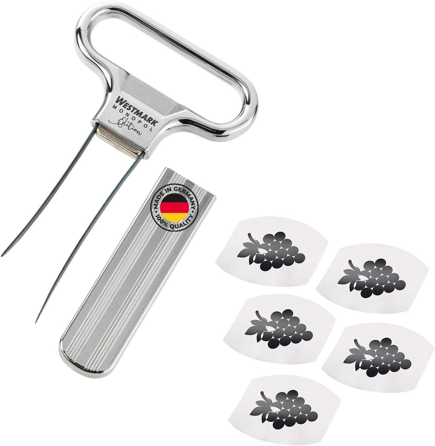 Ent- und Verkorker mit Weinausgiesser-Set Monopol Edition, Verchromt Ent- und Verkorker + 5 Weinausgiesser