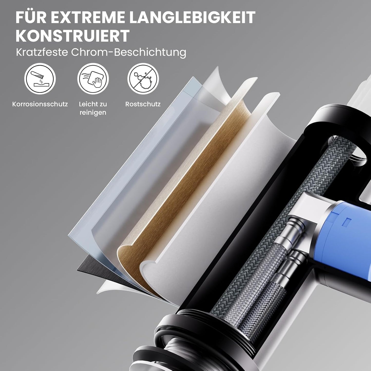 Hochdruck Küchenarmatur mit ausziehbarer Brause, Schwarz