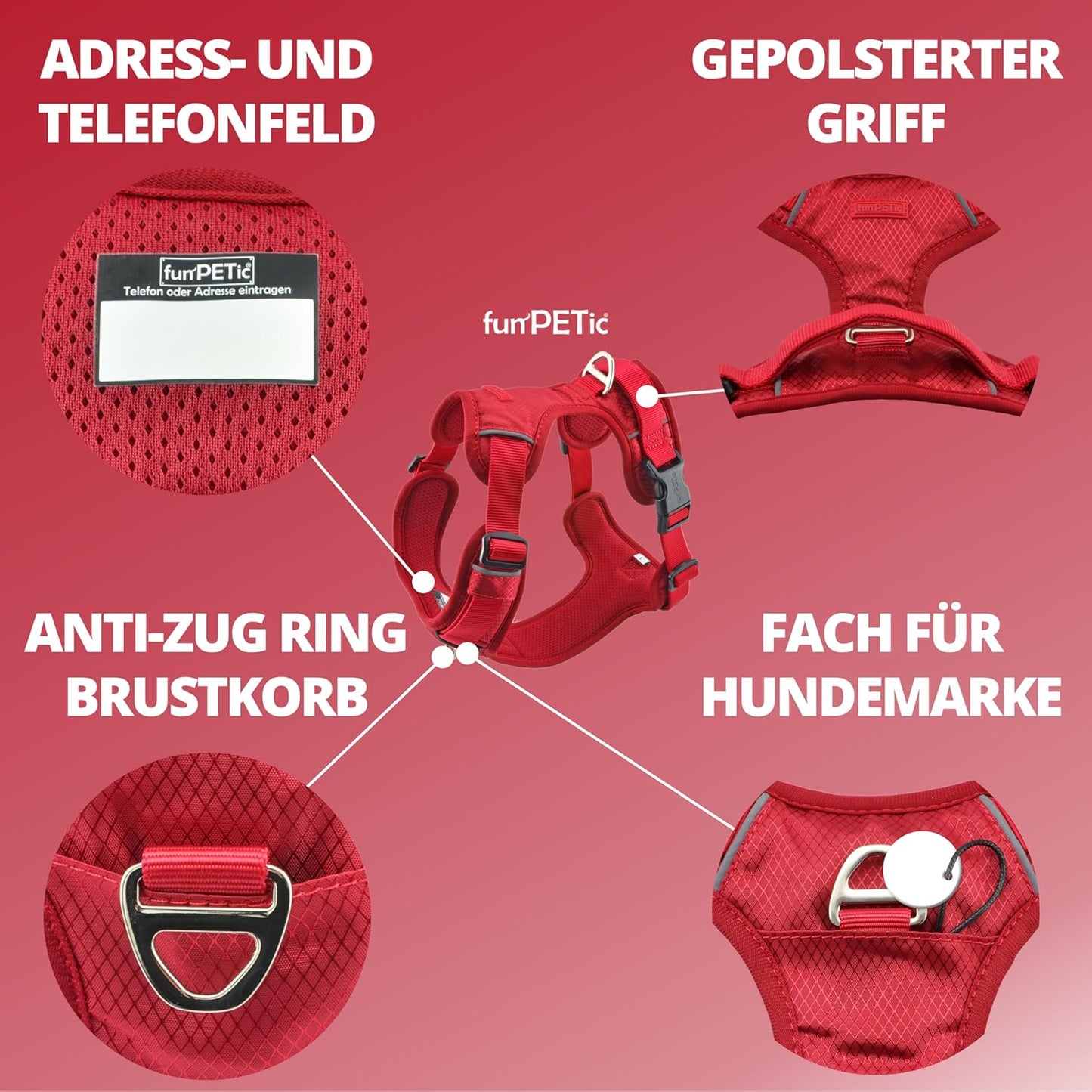 Anti-Zug Hundegeschirr - Essential, Rot M