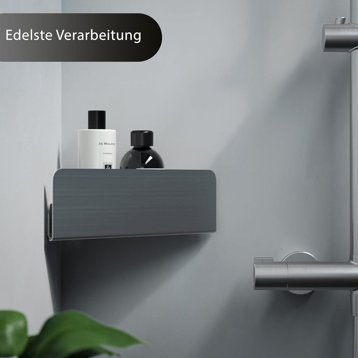 Eck-Duschablage ohne Bohren mit Ablaufrillen, Eck-Duschablage Silbergrau