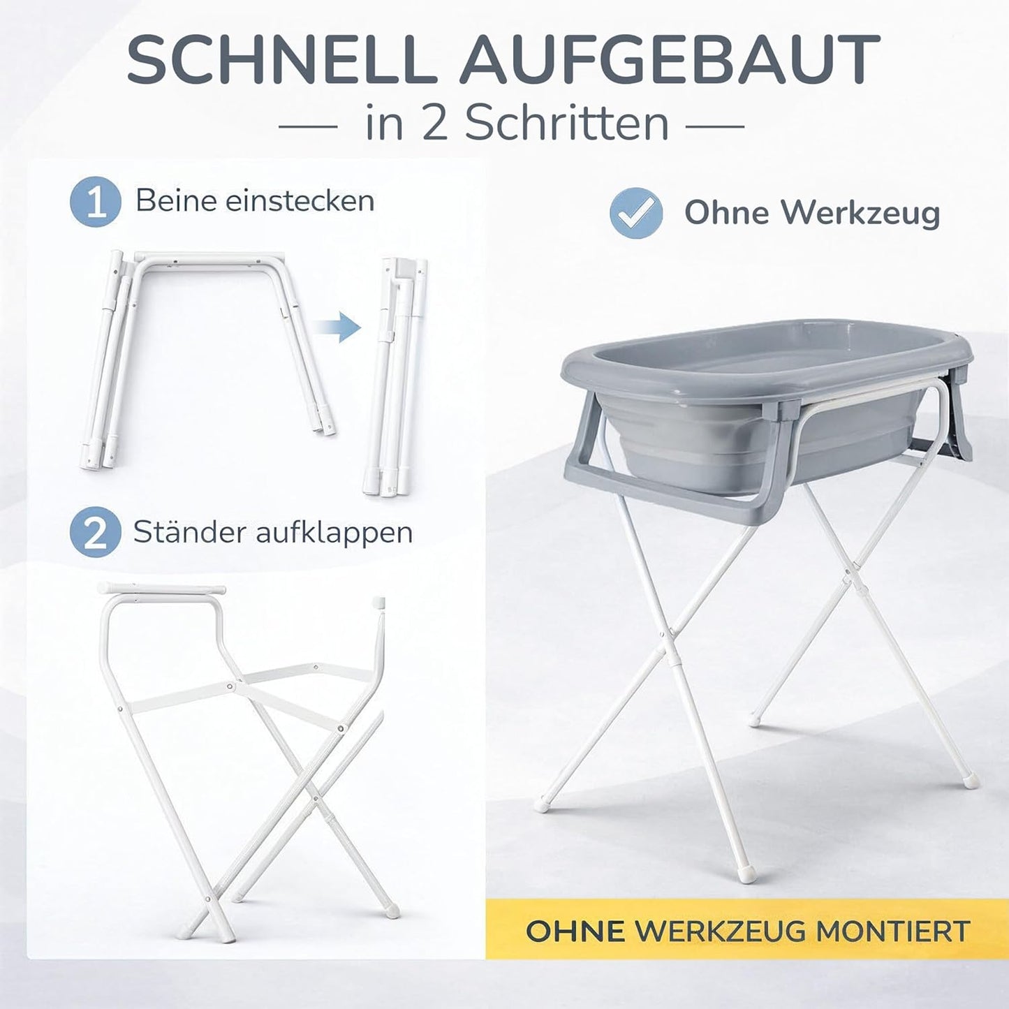 4-teiliges Babybadewannen-Set mit Ständer, Grau 4-Set