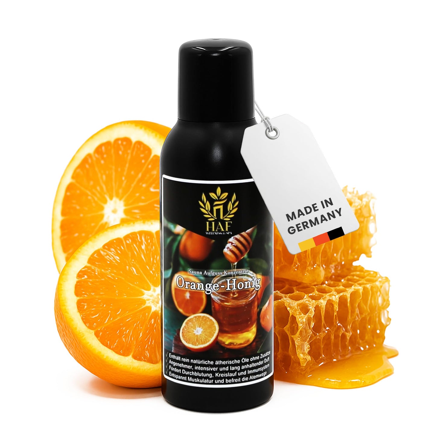 Saunaaufguss Konzentrat mit ätherischen Ölen, 250 ml Orange-Honig