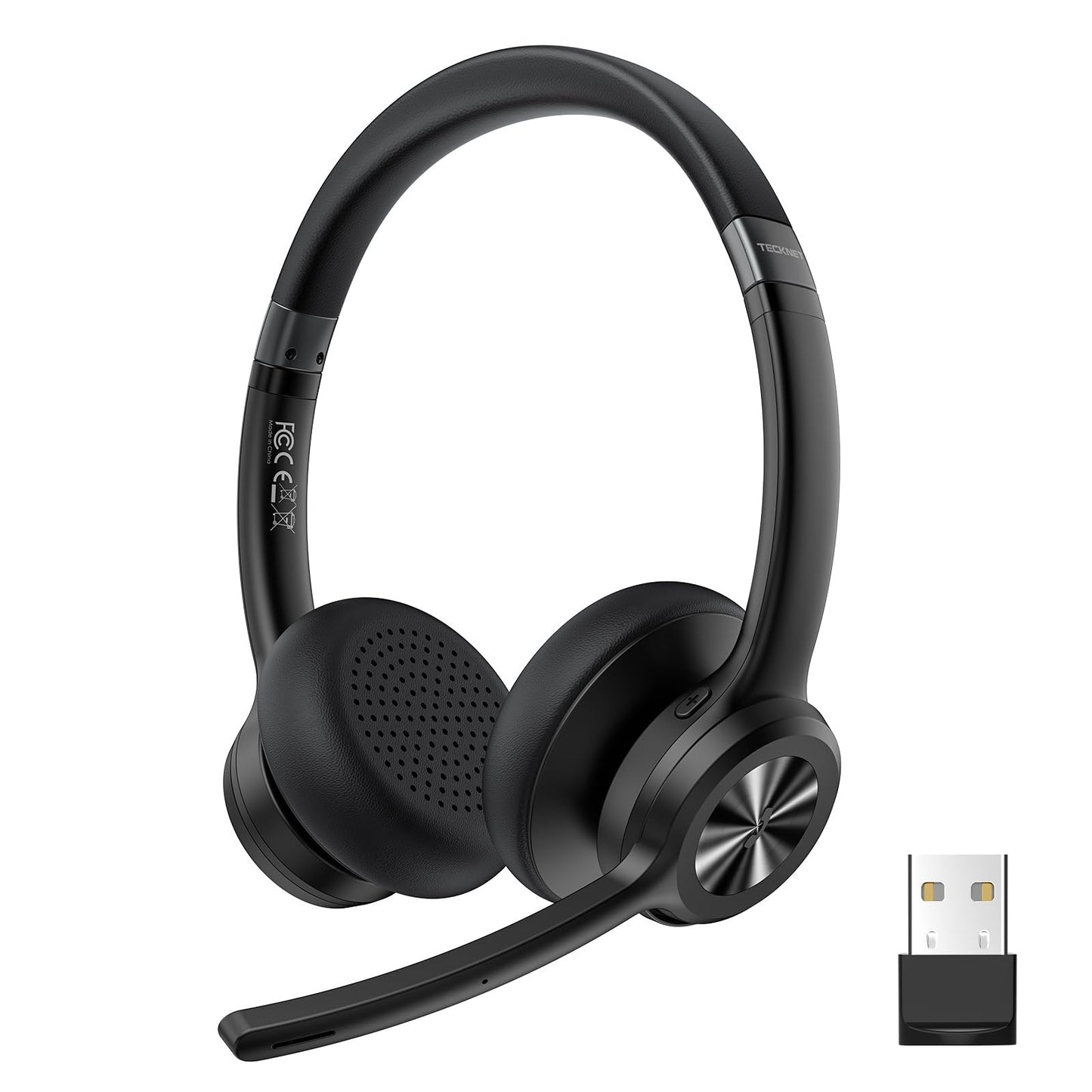 Bluetooth Headset mit Mikrofon & USB Dongle, TK-HS022, Schwarz Kabellose binaurale mit Dongle