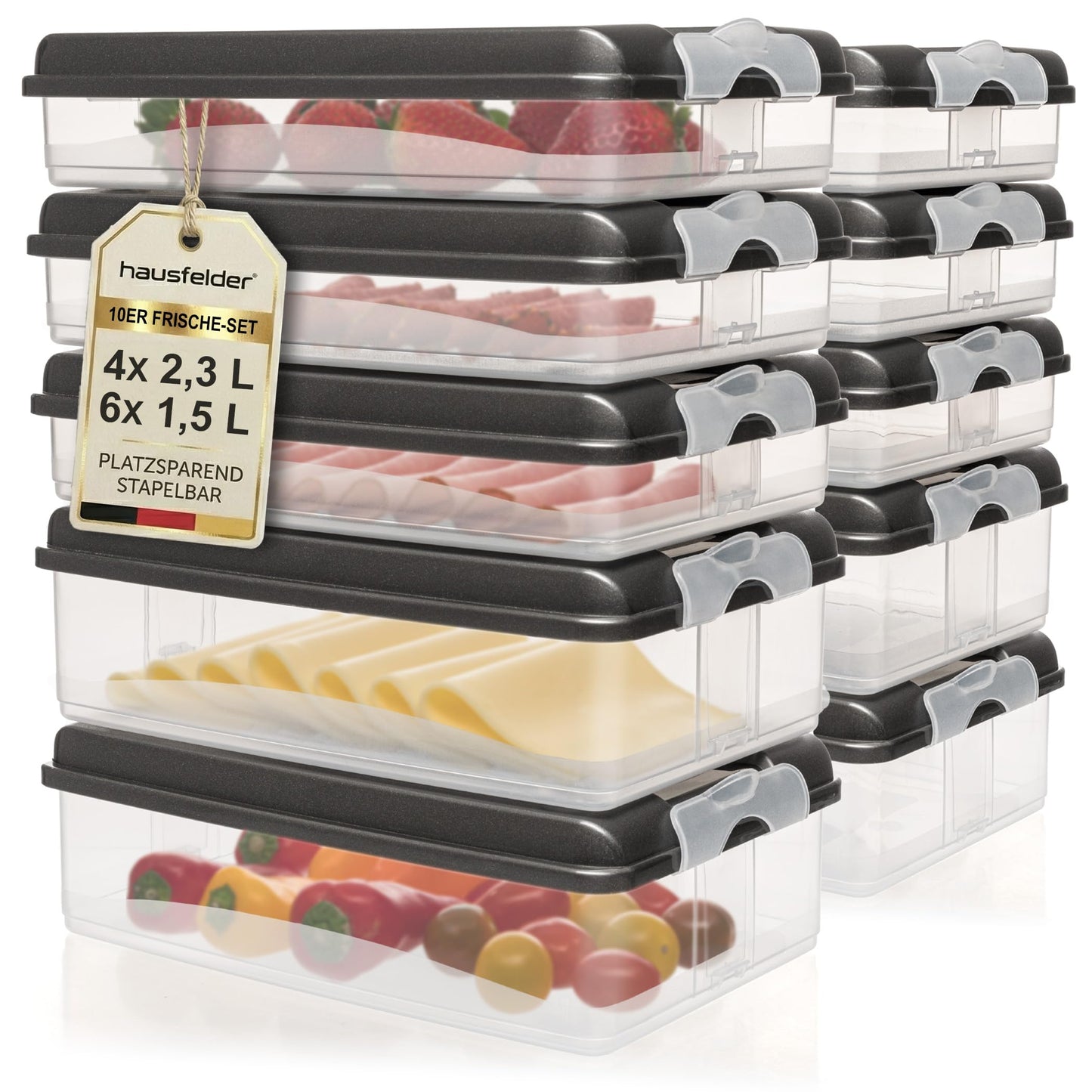 10-teiliges Aufschnittboxen-Set, 6x flach und 4x hoch, 6x flach und 4x hoch, Deckel Anthrazit