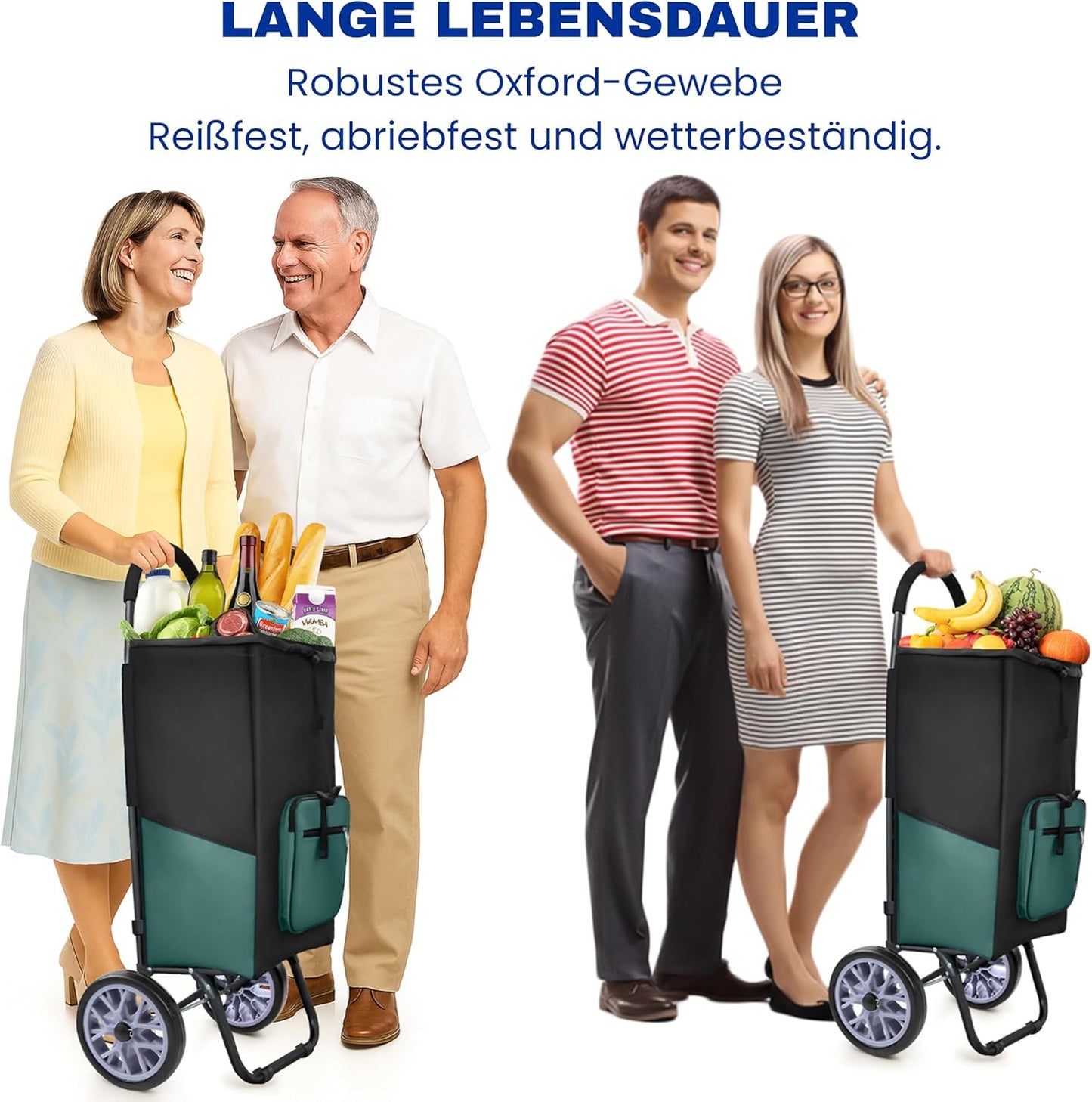 Klappbarer Einkaufstrolley mit Treppensteiger-Funktion, Grün