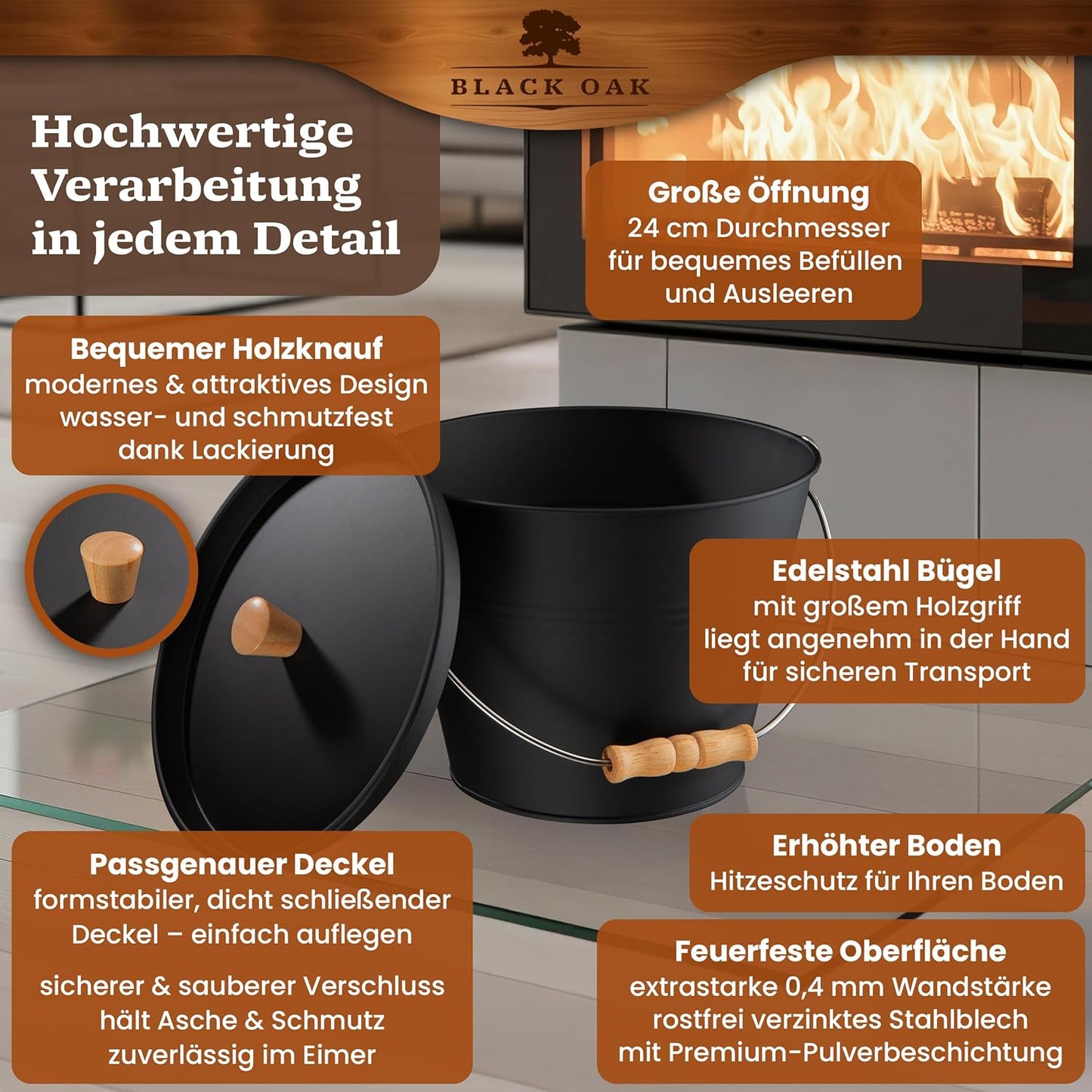 Ascheeimer Pago mit Deckel & Handschuhen, Pago 5L Eimer