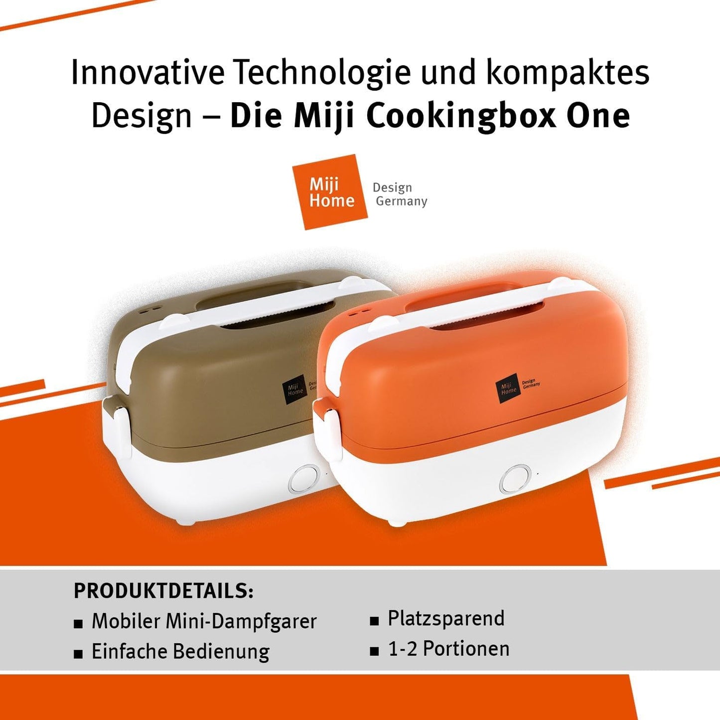 Elektrische Lunchbox & Mini Campingkocher WM024, Orange / White