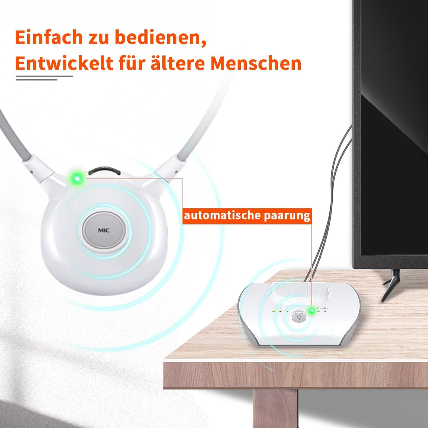 Funkkopfhörer APH100 für Fernseher, drahtlos mit 2 Akkus