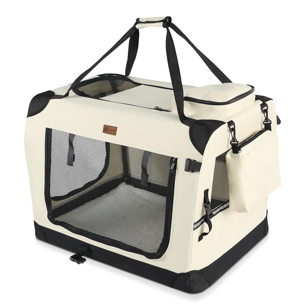 Faltbare Transportbox für Hunde und Katzen (Metallrahmen), L 70 x B 52 x H 52 cm Beige
