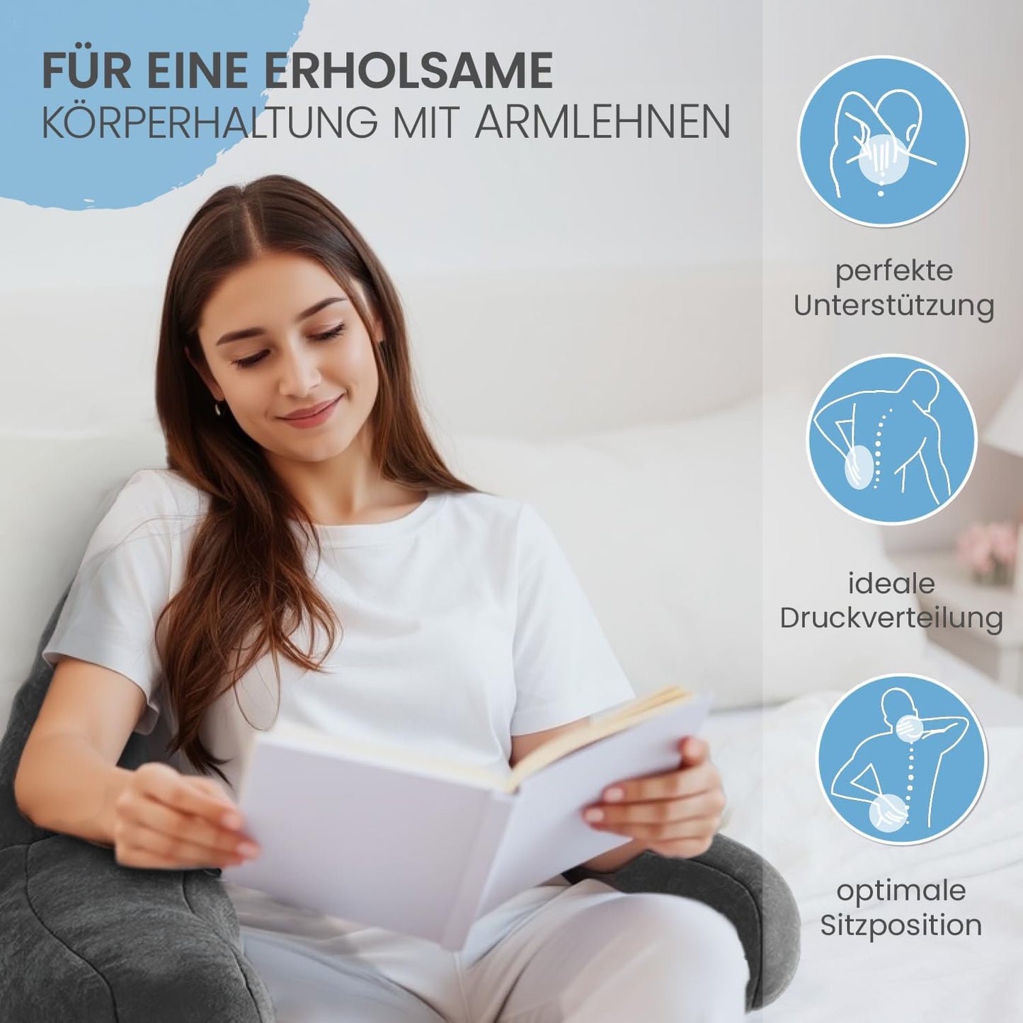 Lesekissen mit Armlehnen für Bett und Sofa, ohne Nackenrolle