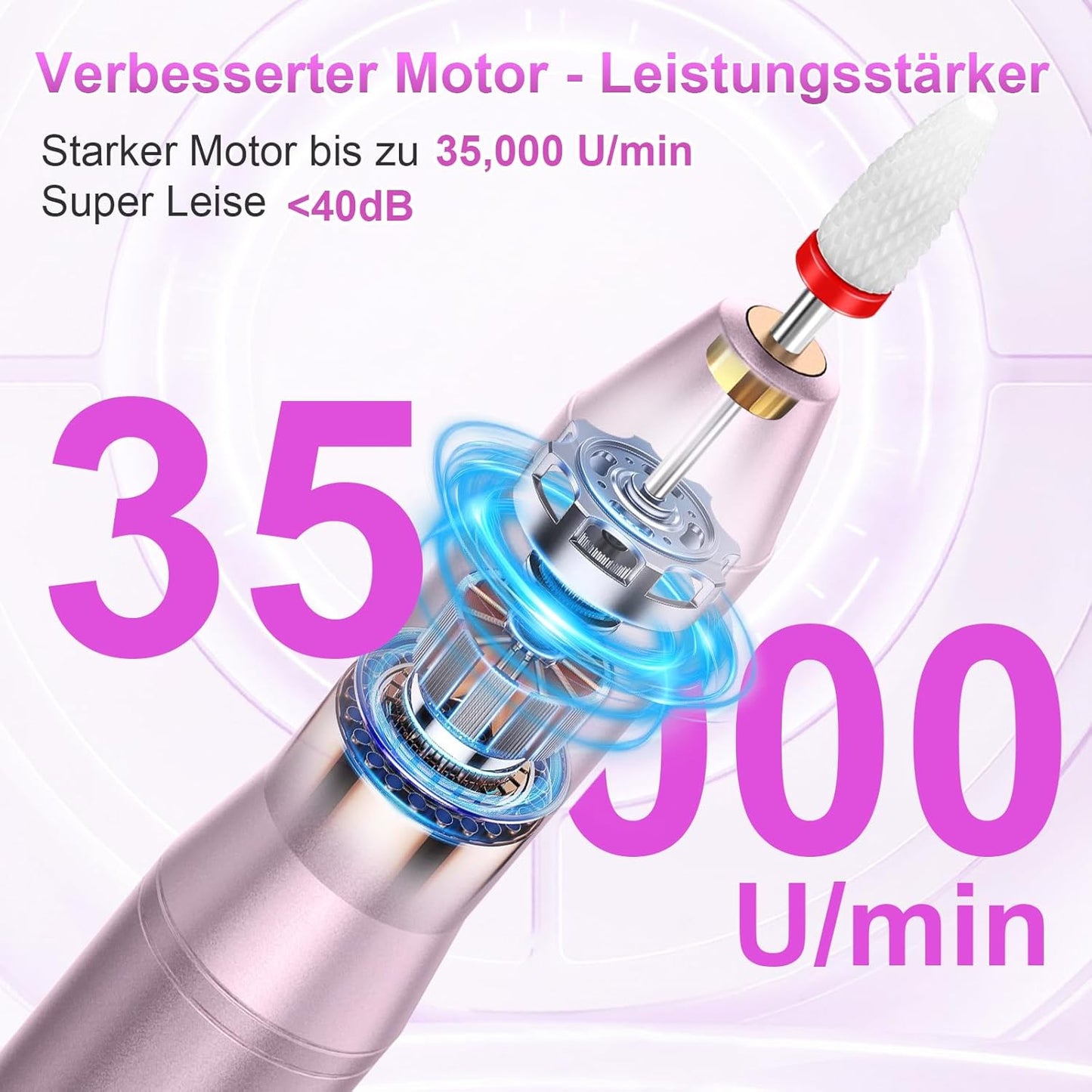 Kabelloser 12-in-1 Nagelfräser, 35000 U/Min, Rosa