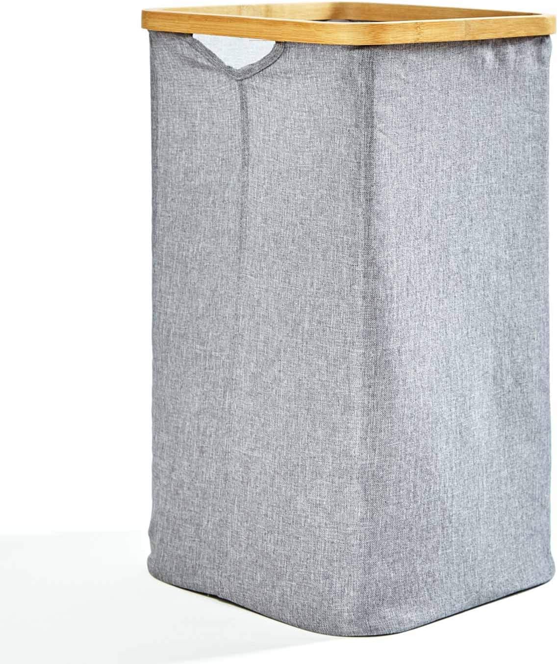 Faltbarer Wäschesammler mit Bambusring (50x32cm, 50L), Grau Faltbarer Wäschekorb