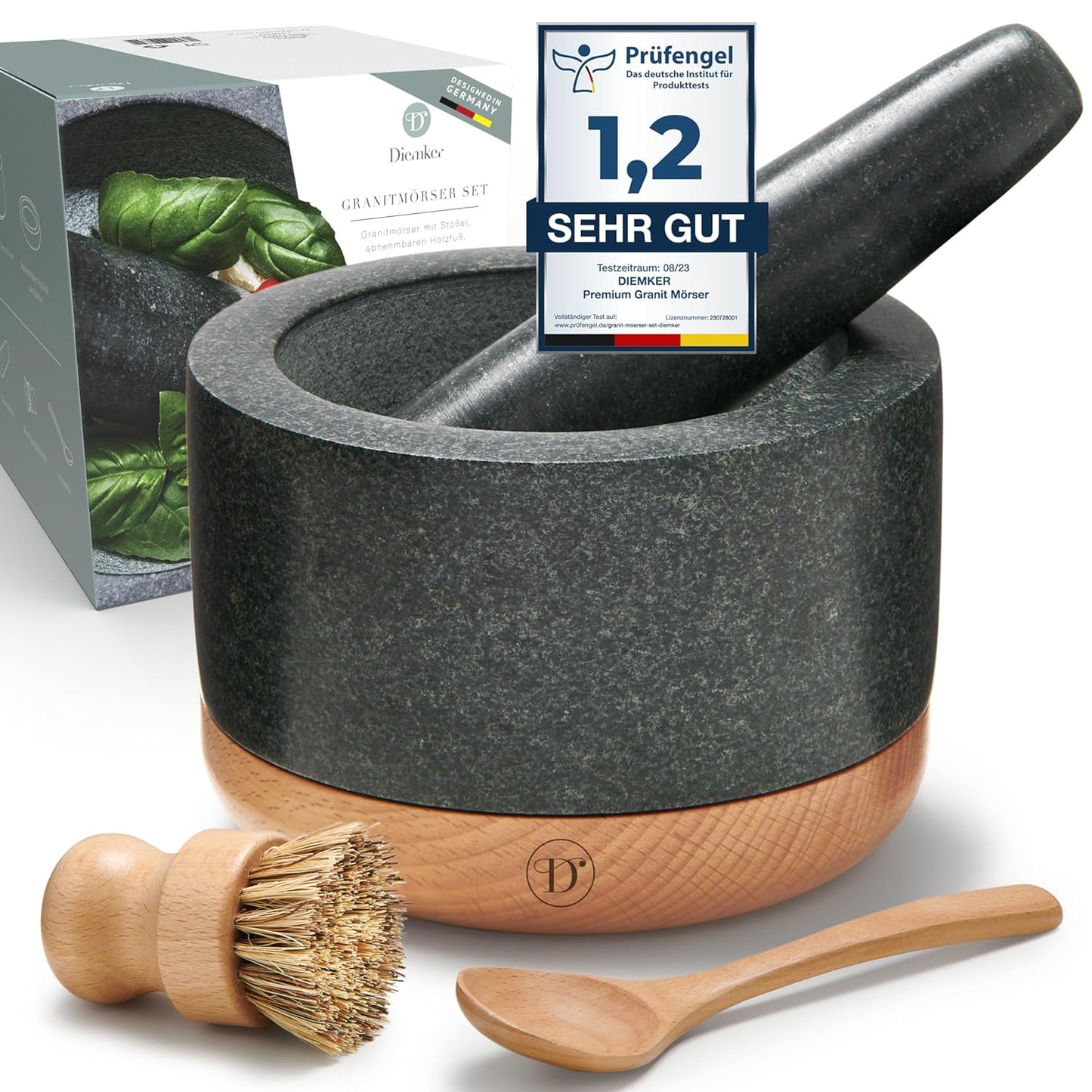 Premium Mörser-Set, Granit und Buchenholz