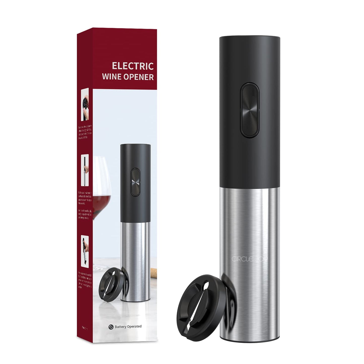 Elektrischer Korkenzieher mit Folienschneider, Batteriebetriebener Weinöffner - Edelstahl