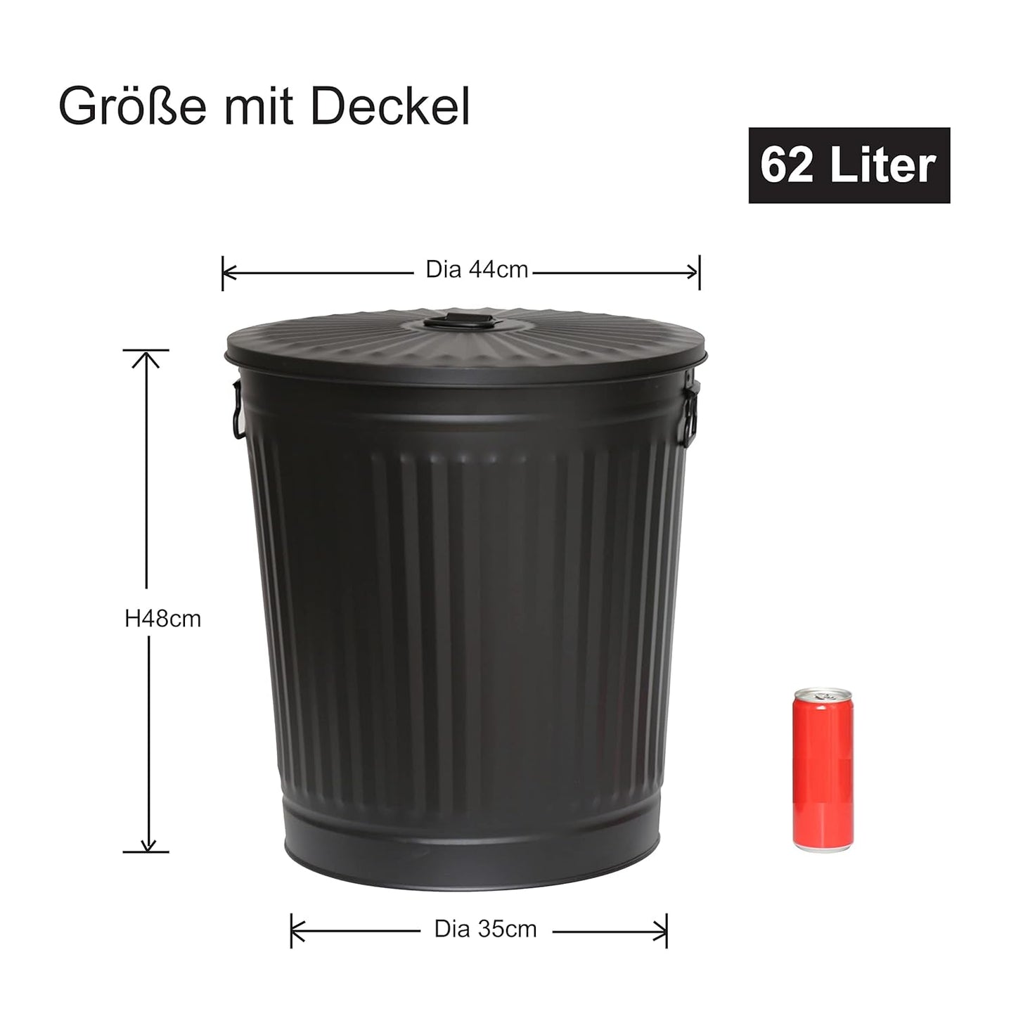 Metalleimer mit Deckel und 30 Müllbeuteln (62L), 1 Mülleimer 62L + 30 Müllbeutel
