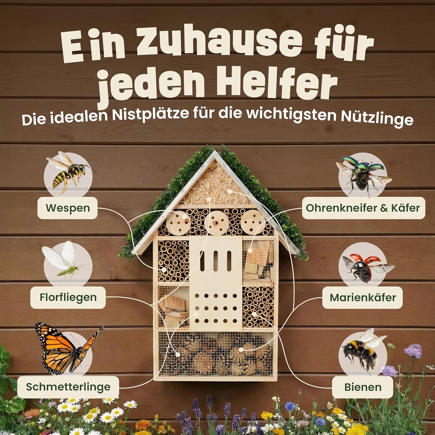 Insektenhotel XXL mit Efeu-Dach (55 cm), XXL Insektenhotel – Efeu Dach Gross (55 cm)