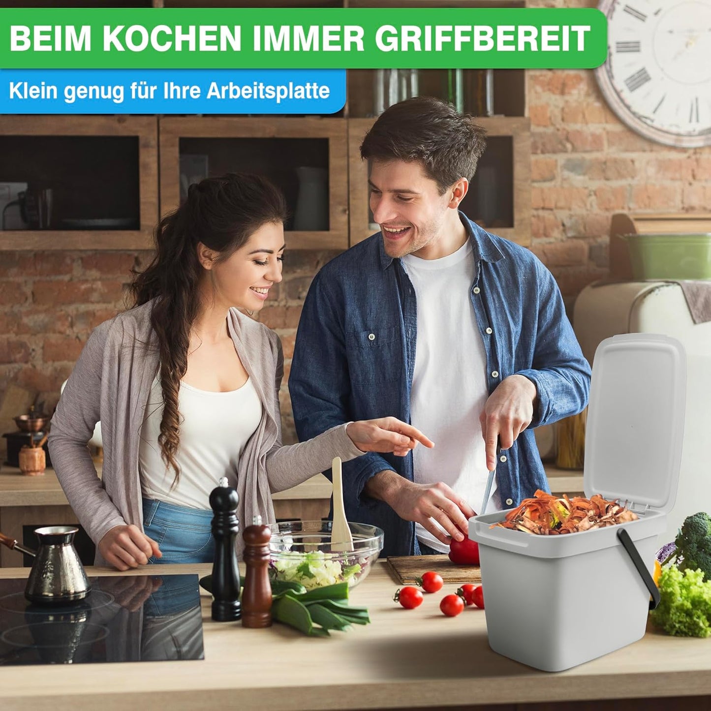 Biomülleimer mit Deckel, Grau 1 Stk