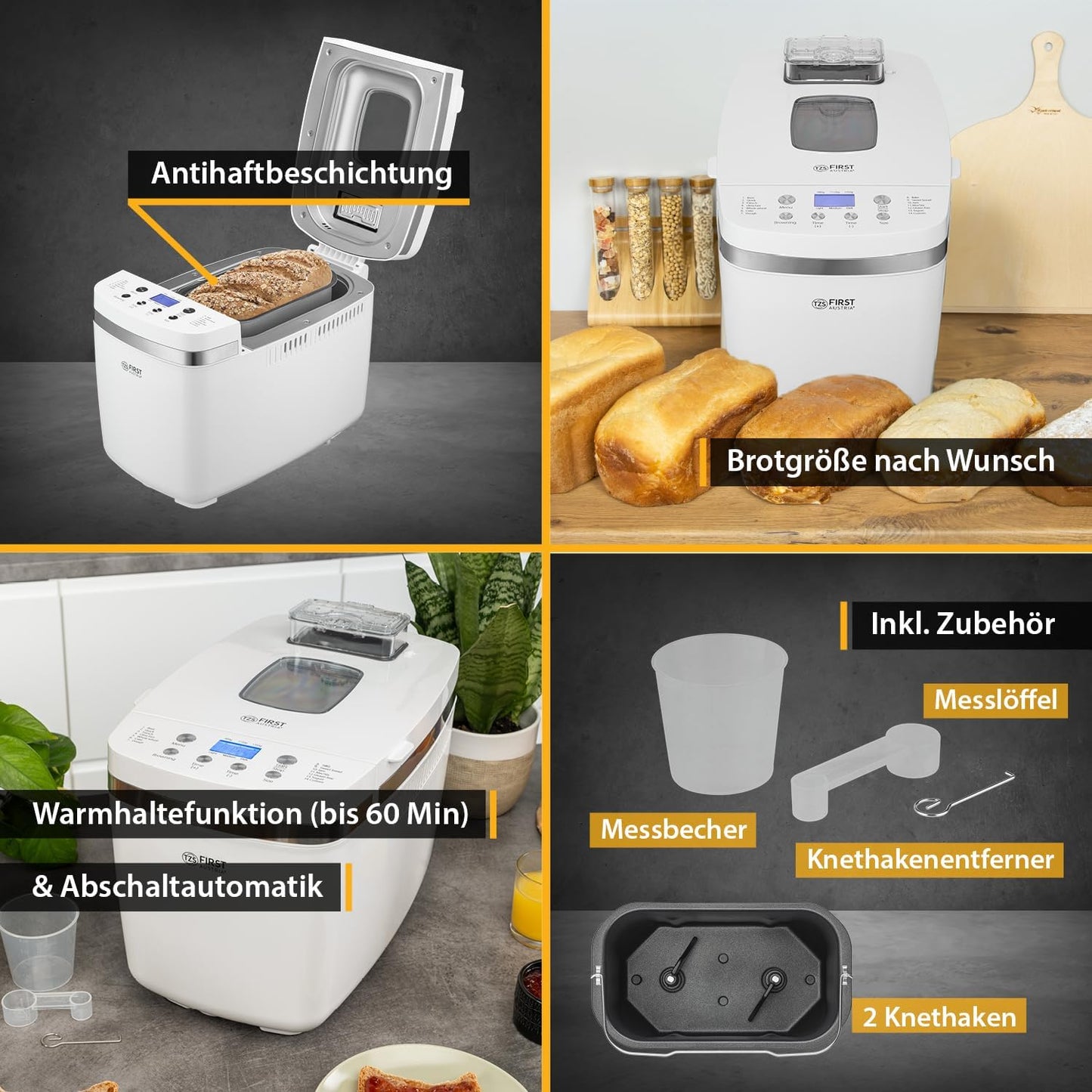 Brotbackautomat mit Timer & 14 Programmen, 900-1350 g Brot