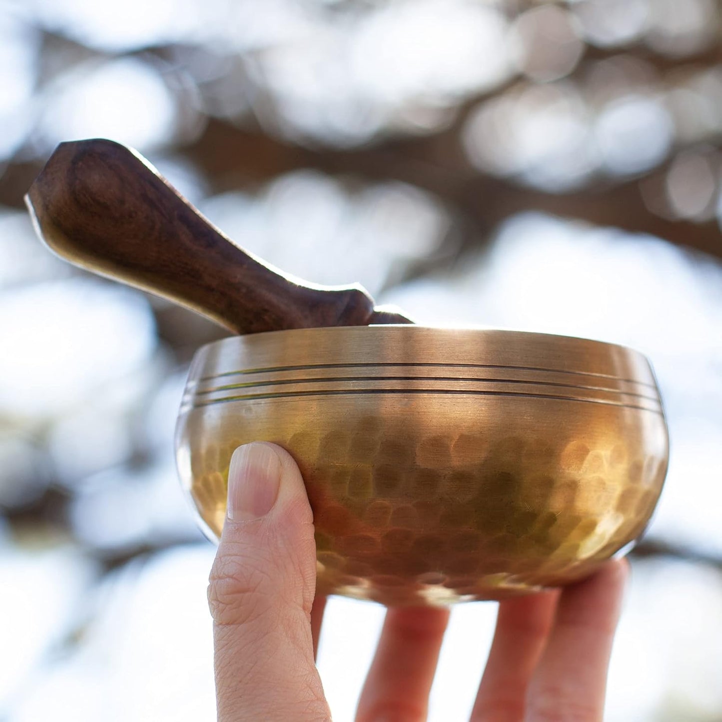 Tibetische Klangschale mit Schlägel, Gold – 3,5 Zoll