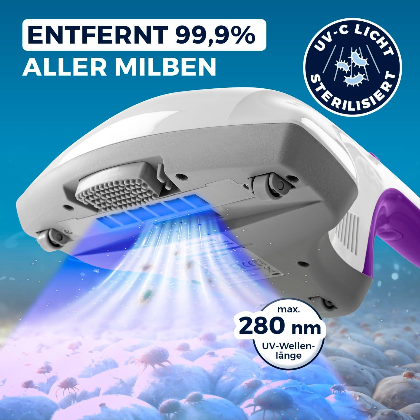 Milbensauger mit UV-C-Licht & EPA-Filter, Classic + 2 Filter Lila