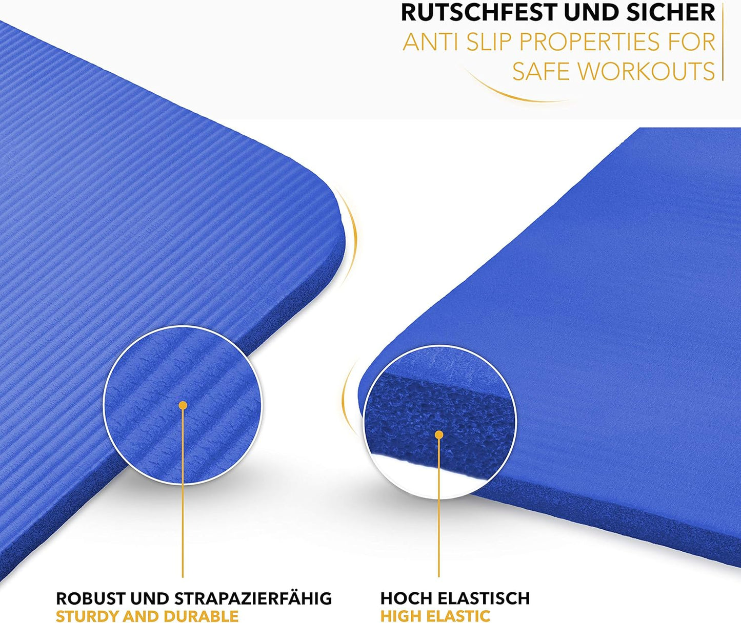 Rutschfeste Yogamatte mit Tragegurt, Dunkelblau / 190 x 100 x 1,5 cm