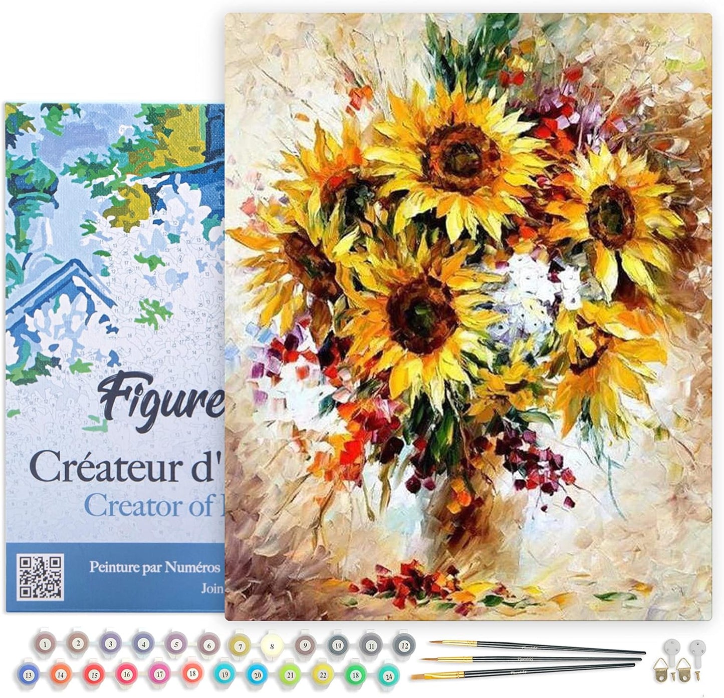 Malen nach Zahlen Set: Schöne Sonnenblumen mit Rahmen, Schöne Sonnenblumen 40x50cm Mit Rahmen (bereits gespannt)