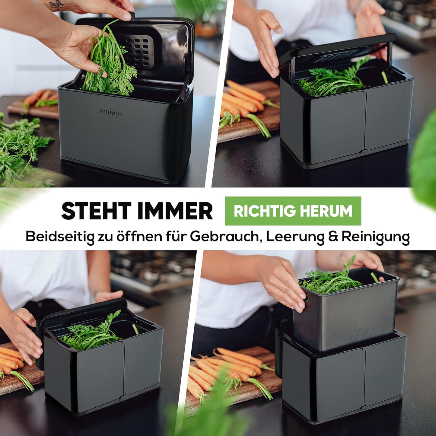 Komposteimer mit Geruchsfilter, Schwarz 3l