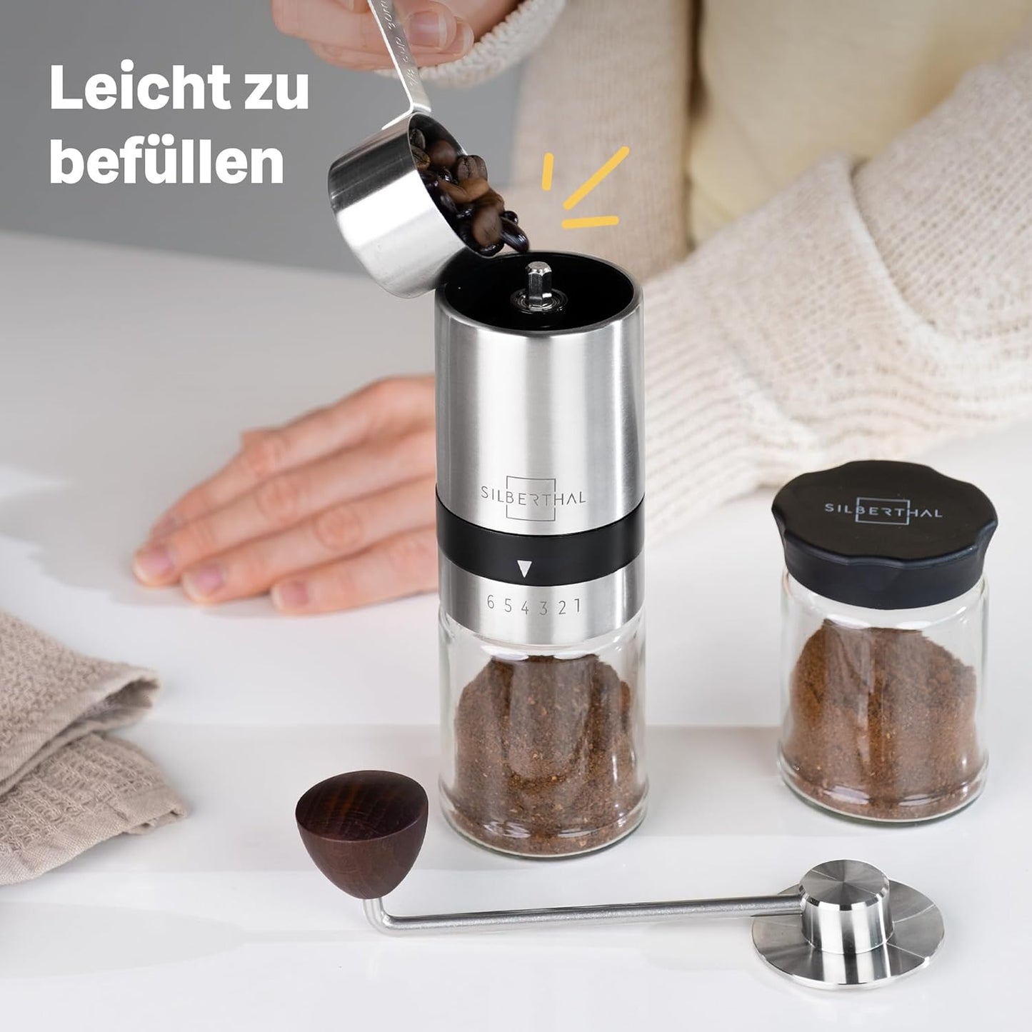 Handkaffeemühle Set mit Kaffeedose, Spar-set 2er Set | Kaffeemühle + Kaffeedose