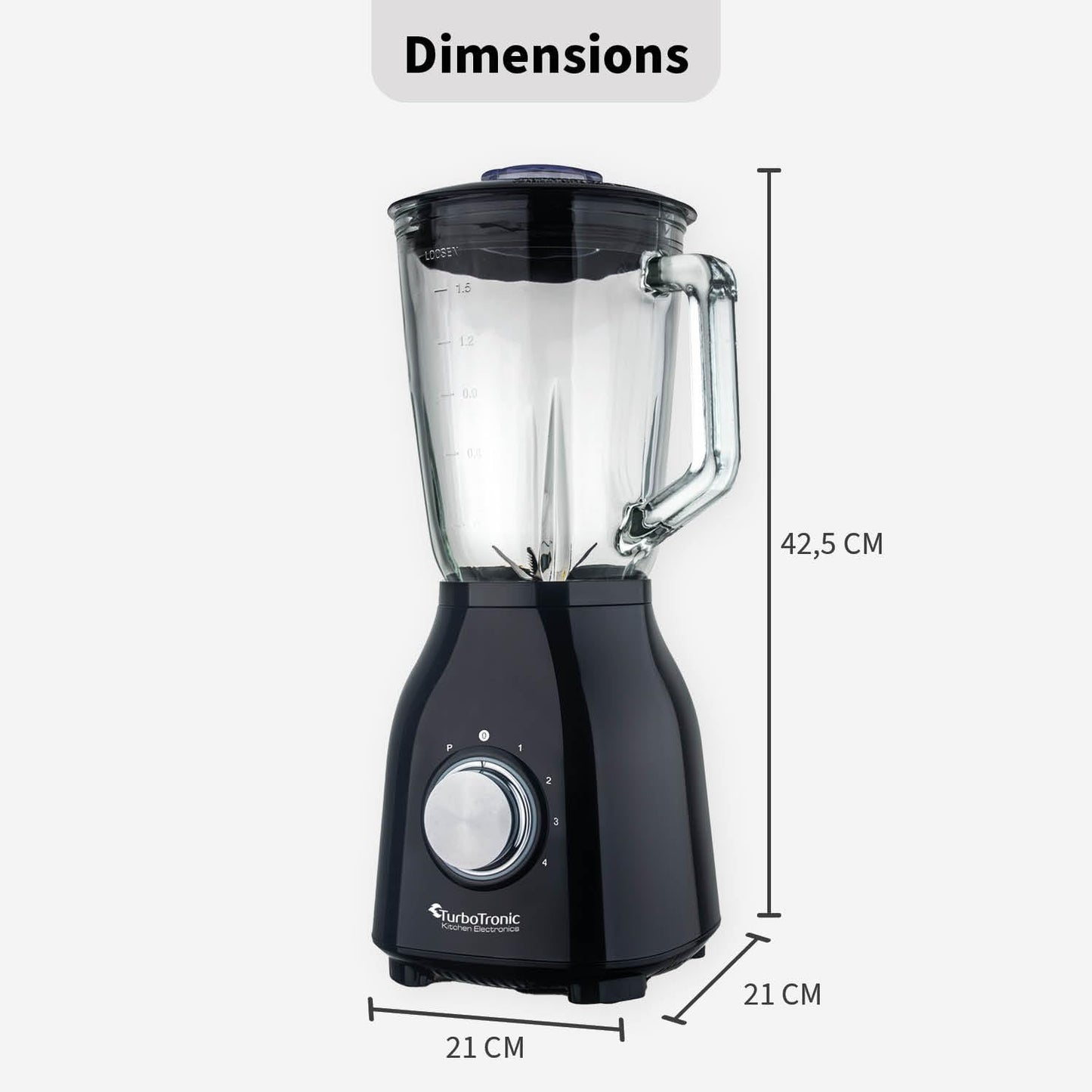 Standmixer 1400W mit Glasbehälter und 6 Klingen, Schwarz