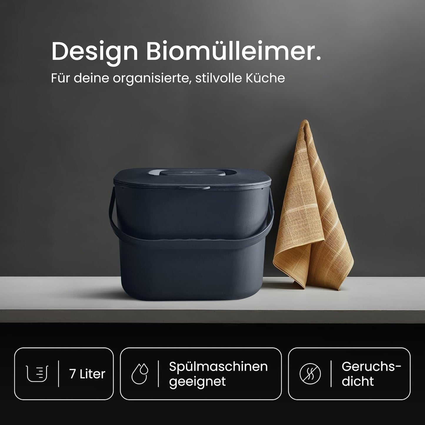 Komposteimer mit Sieb, Anthrazit Grau